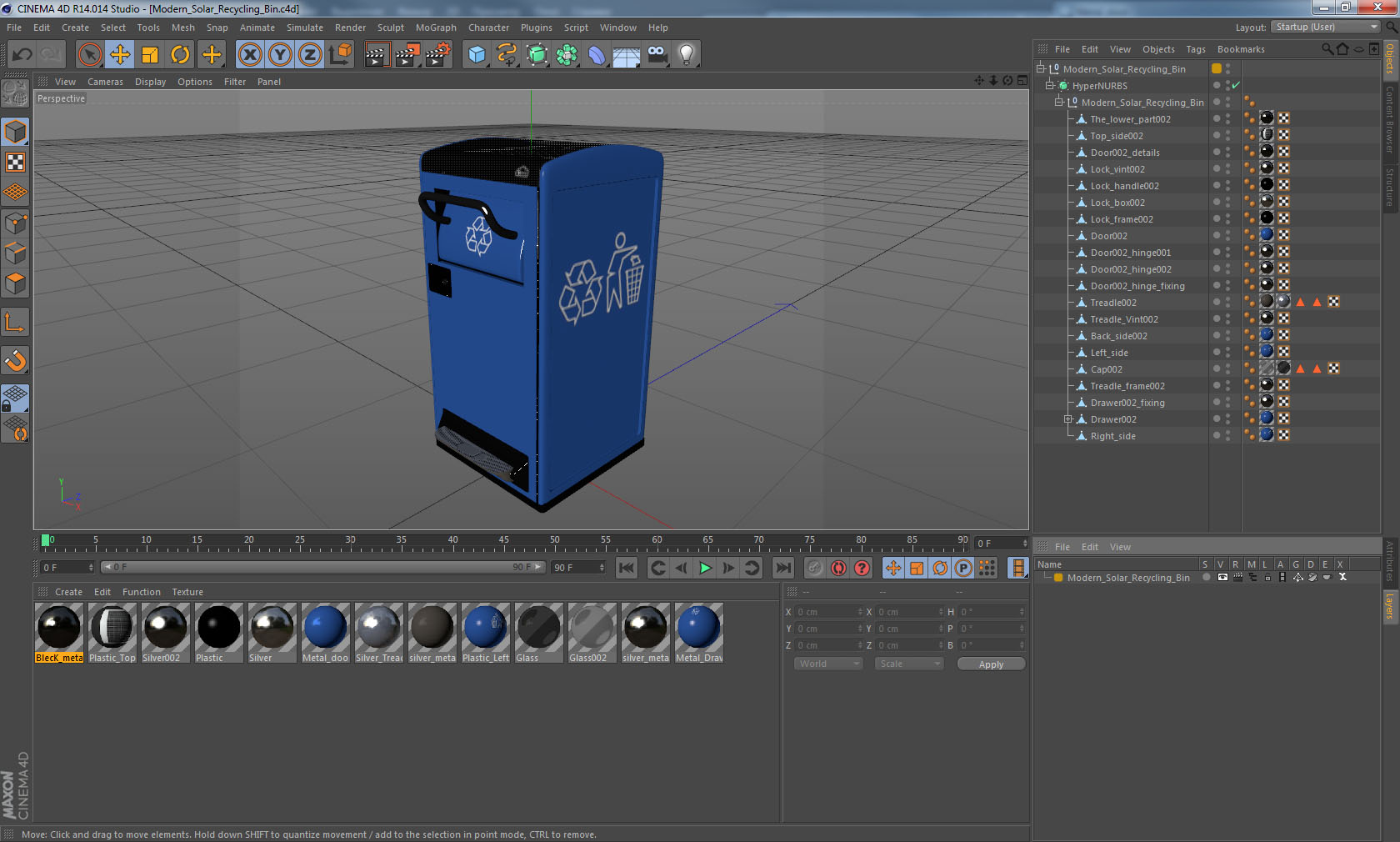3D Modern Solar Recycling Bin