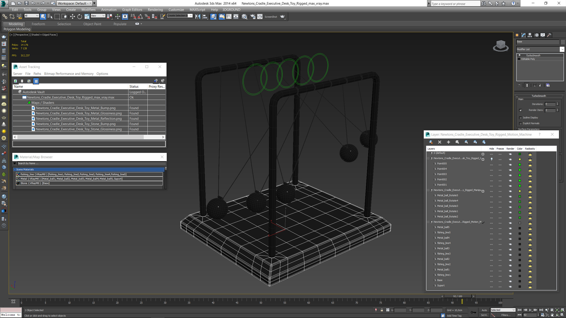 3D model Newtons Cradle Executive Desk Toy Rigged