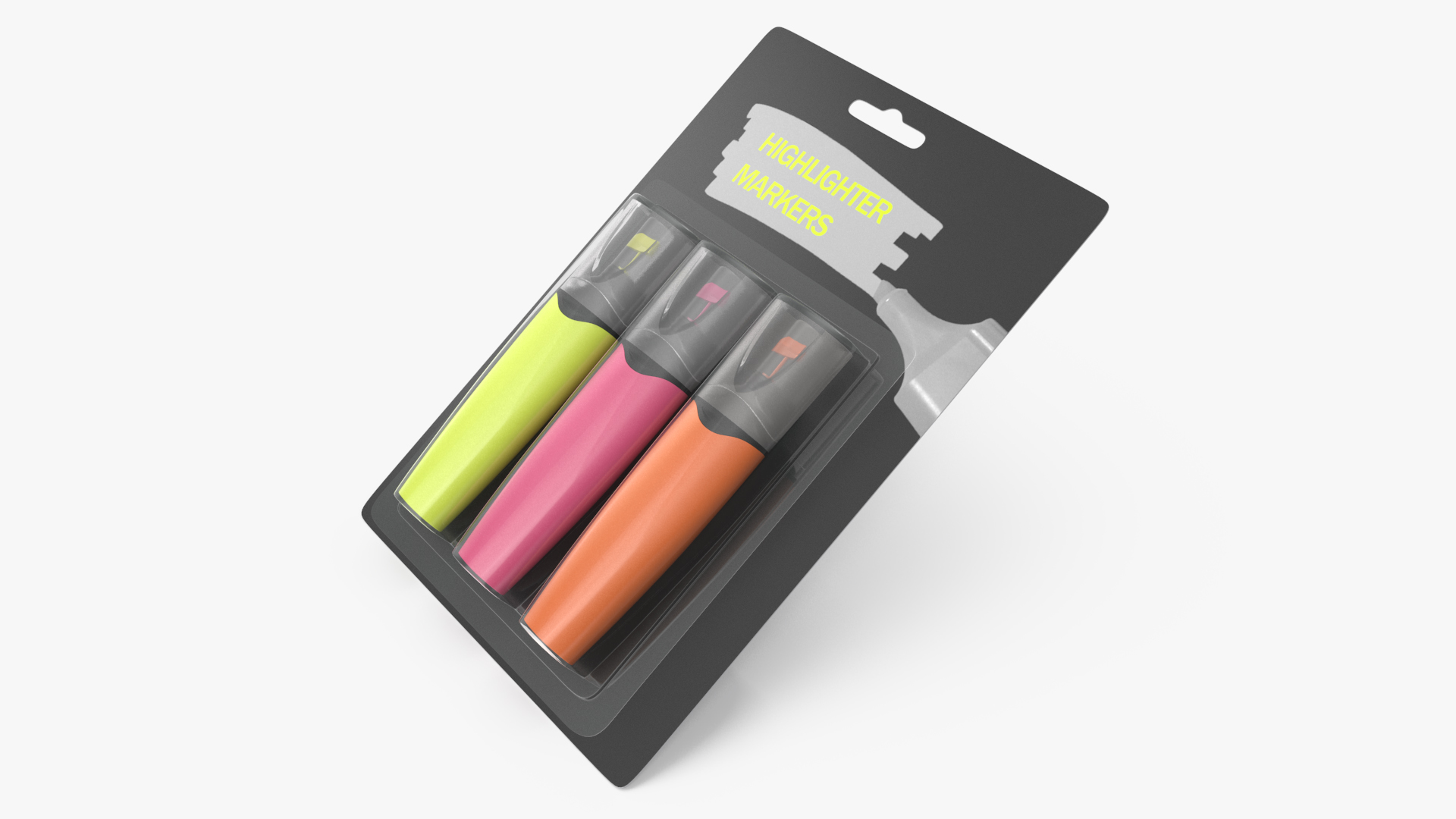 3 Highlighter Markers with Package 3D model
