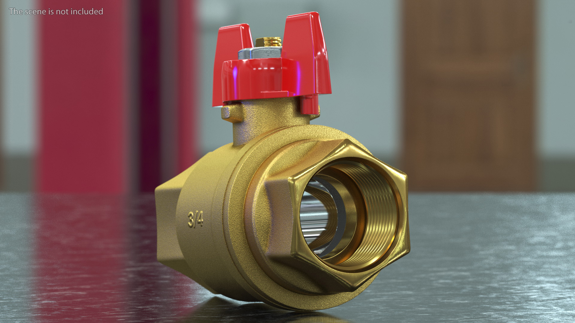 3D Ball Valve with Red Butterfly Handle