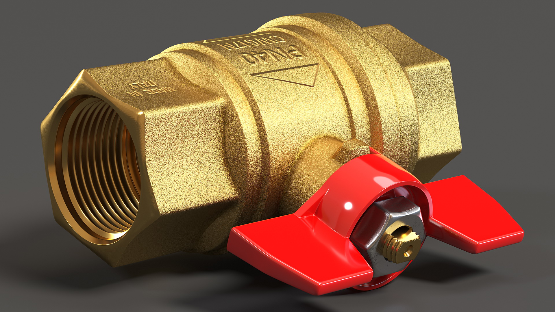 3D Ball Valve with Red Butterfly Handle