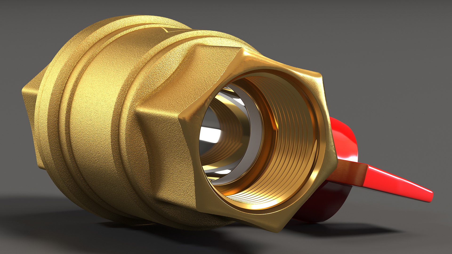 3D Ball Valve with Red Butterfly Handle