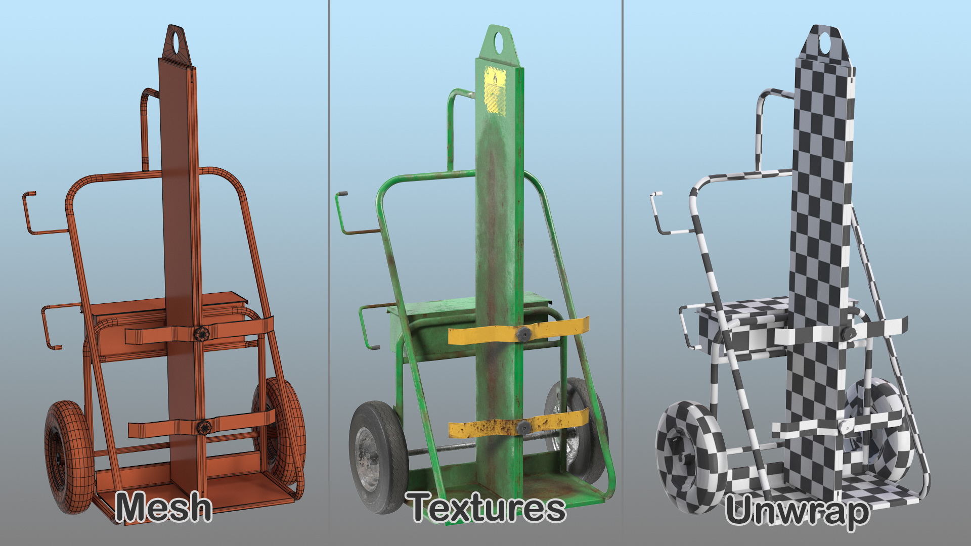 Dual Cylinder Gas Welding Cart Old 3D model