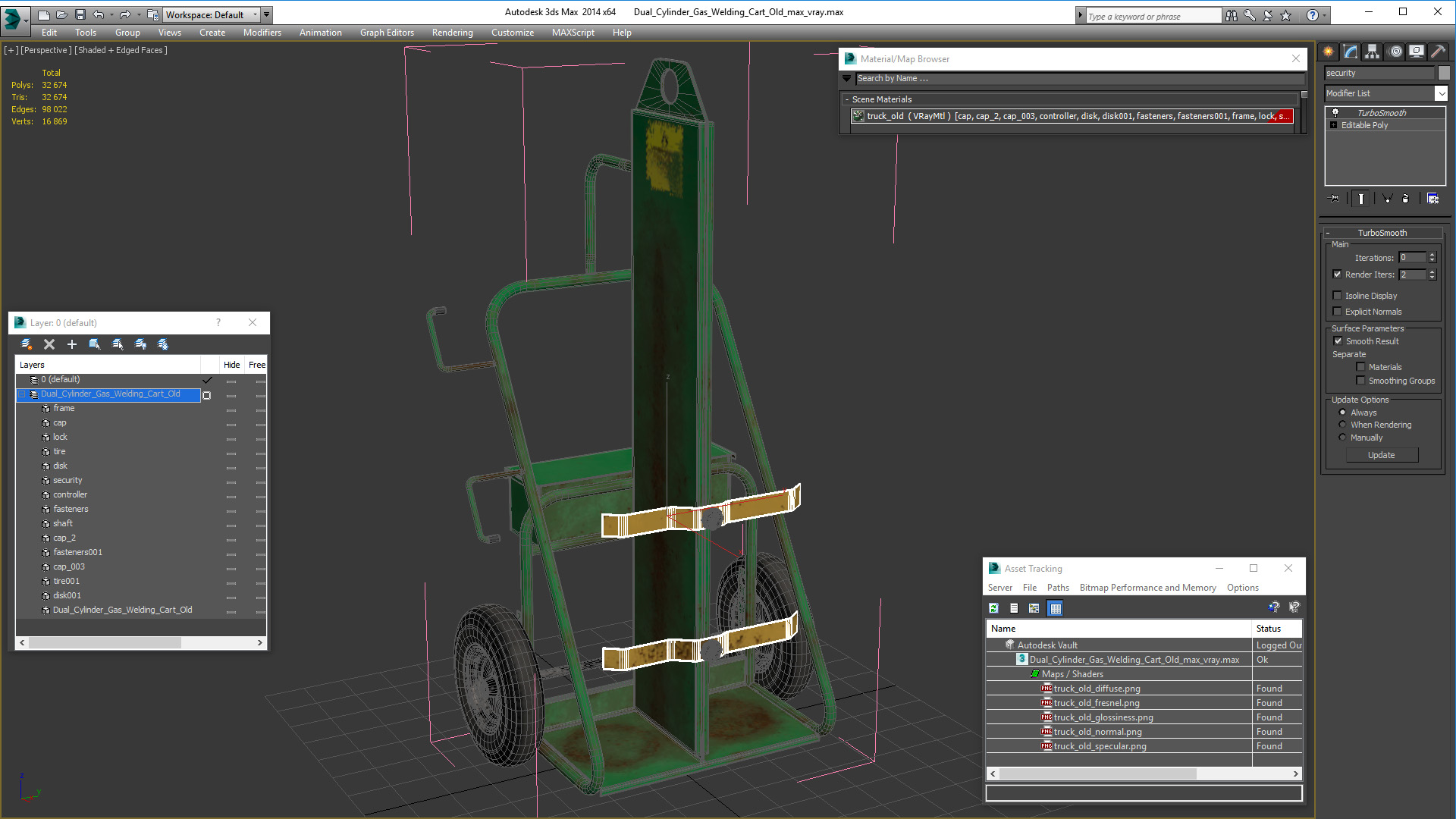 Dual Cylinder Gas Welding Cart Old 3D model