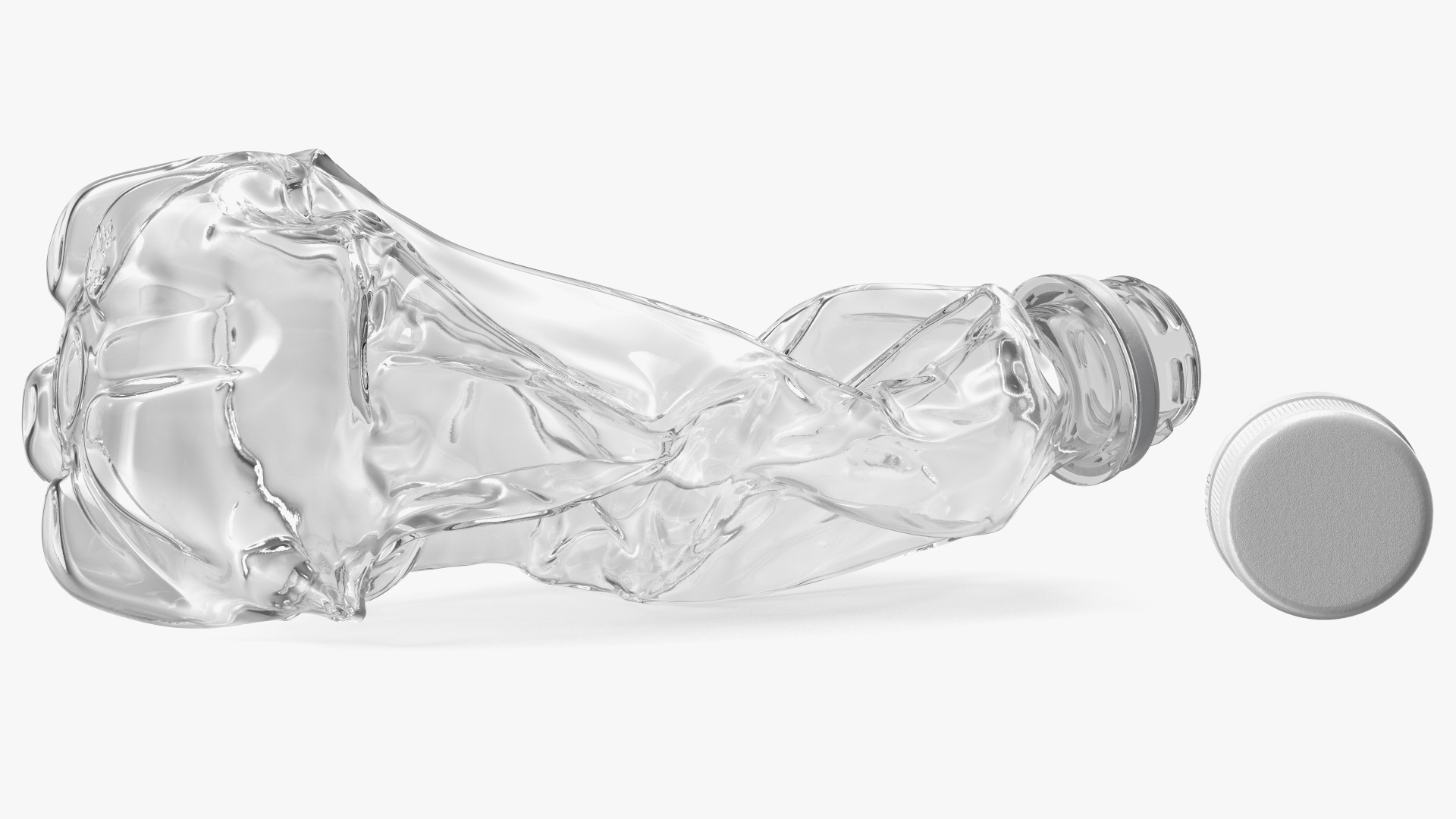 3D Crushed Empty Plastic Bottle White with Cap model