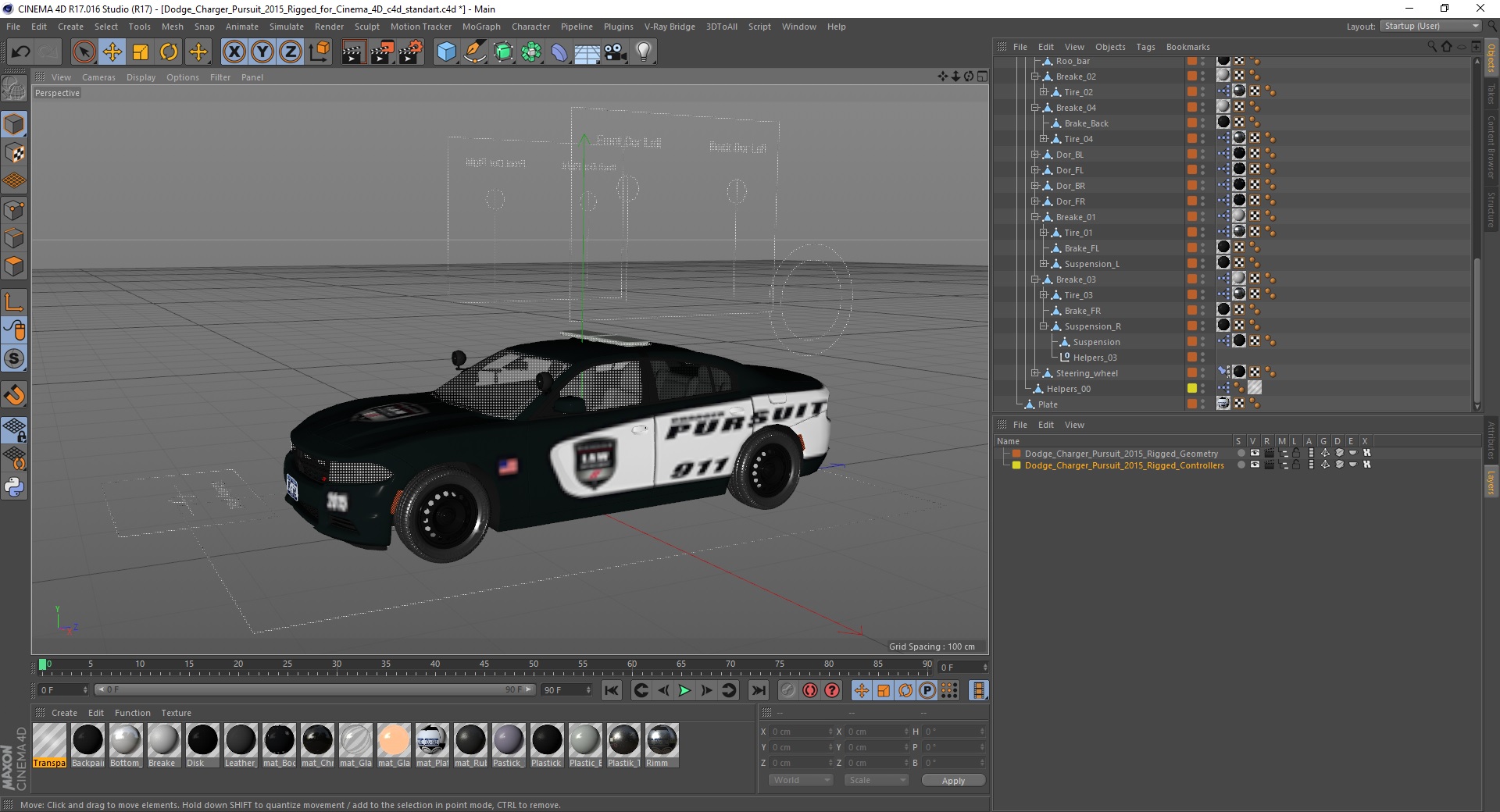 Dodge Charger Pursuit 2015 Rigged for Cinema 4D 3D