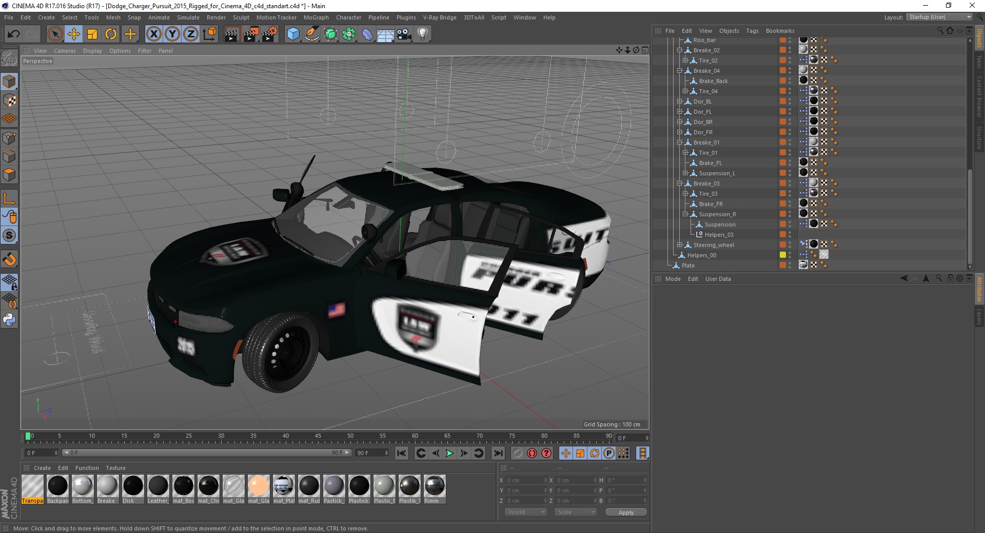 Dodge Charger Pursuit 2015 Rigged for Cinema 4D 3D