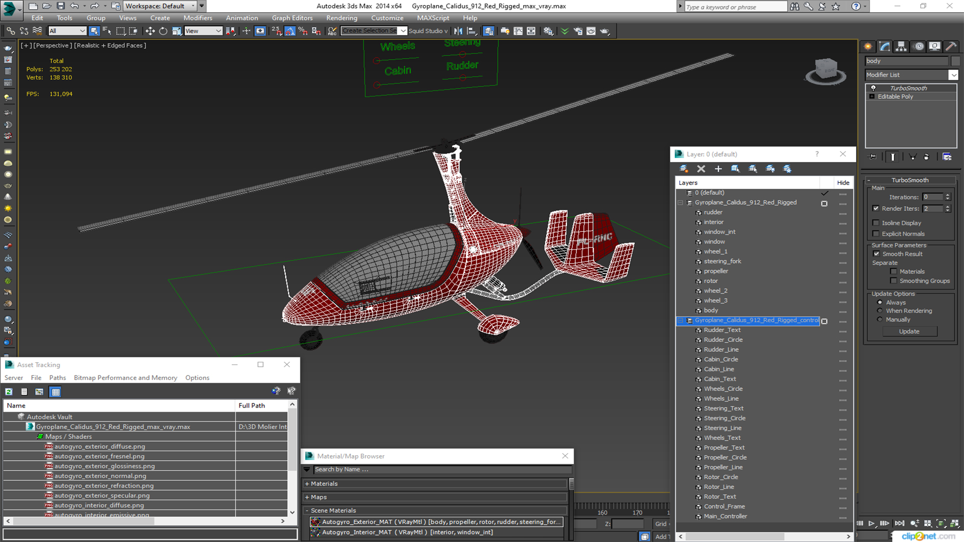 Gyroplane Calidus 912 Red Rigged 3D