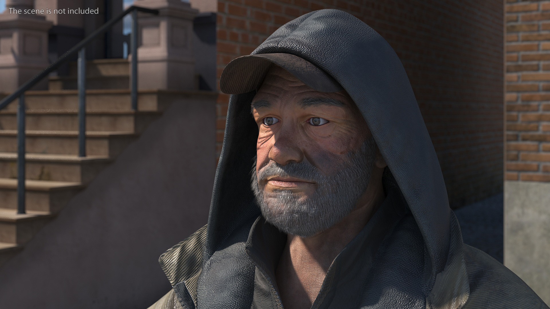 3D Homeless Old Man Head