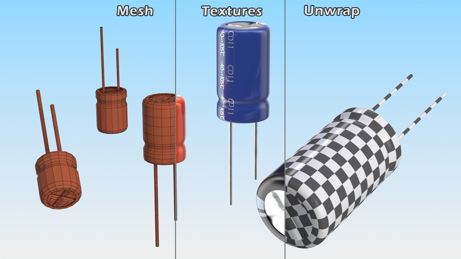 3D model Aluminum Electrolytic Capacitor Set