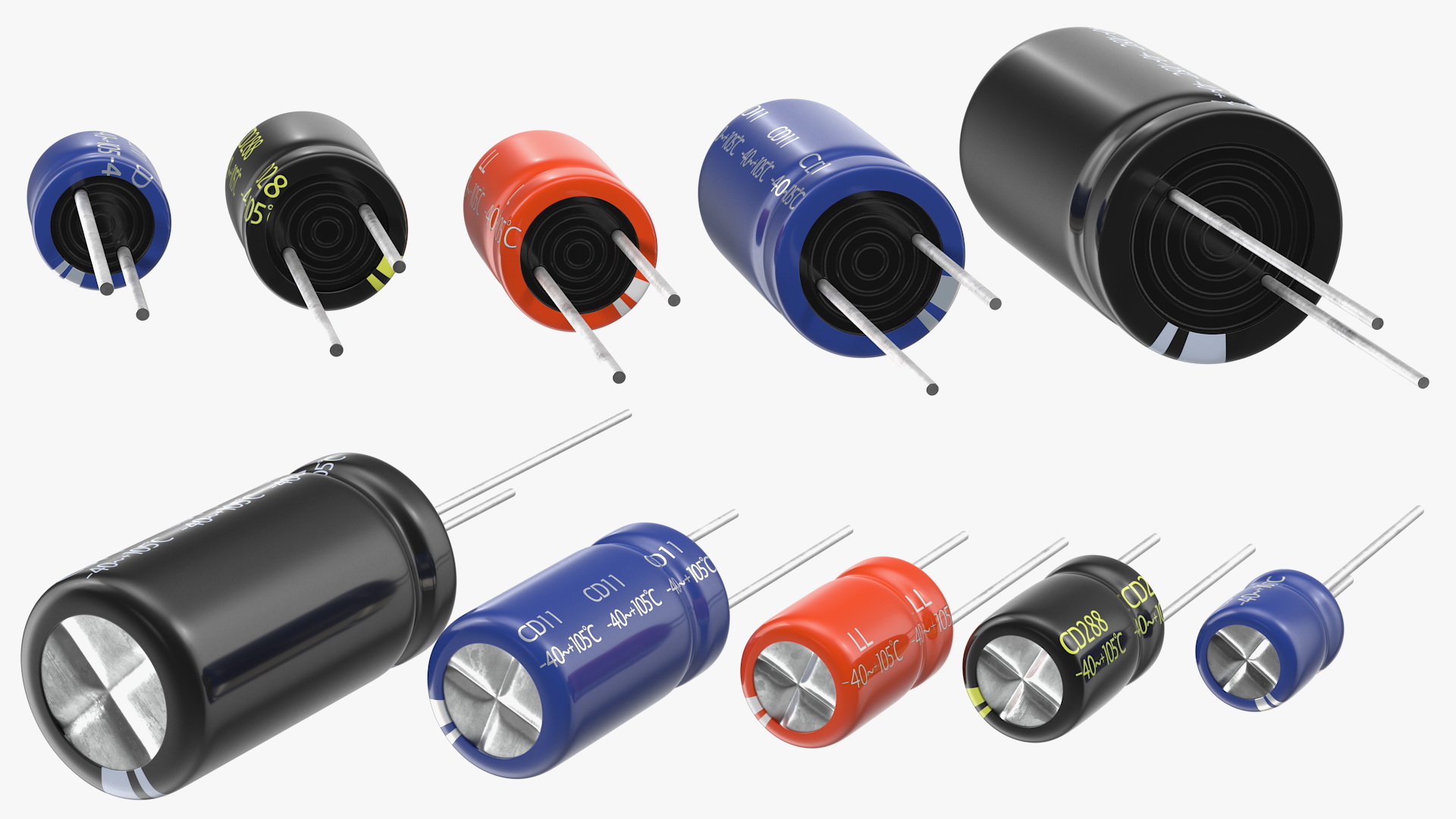 3D model Aluminum Electrolytic Capacitor Set