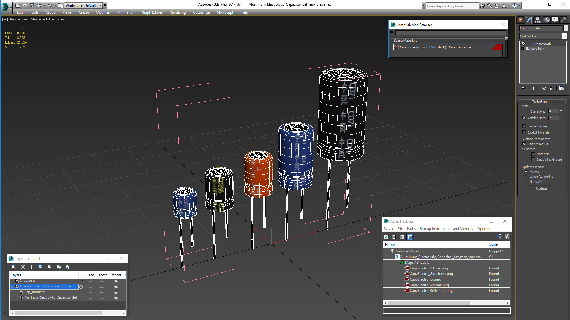 3D model Aluminum Electrolytic Capacitor Set
