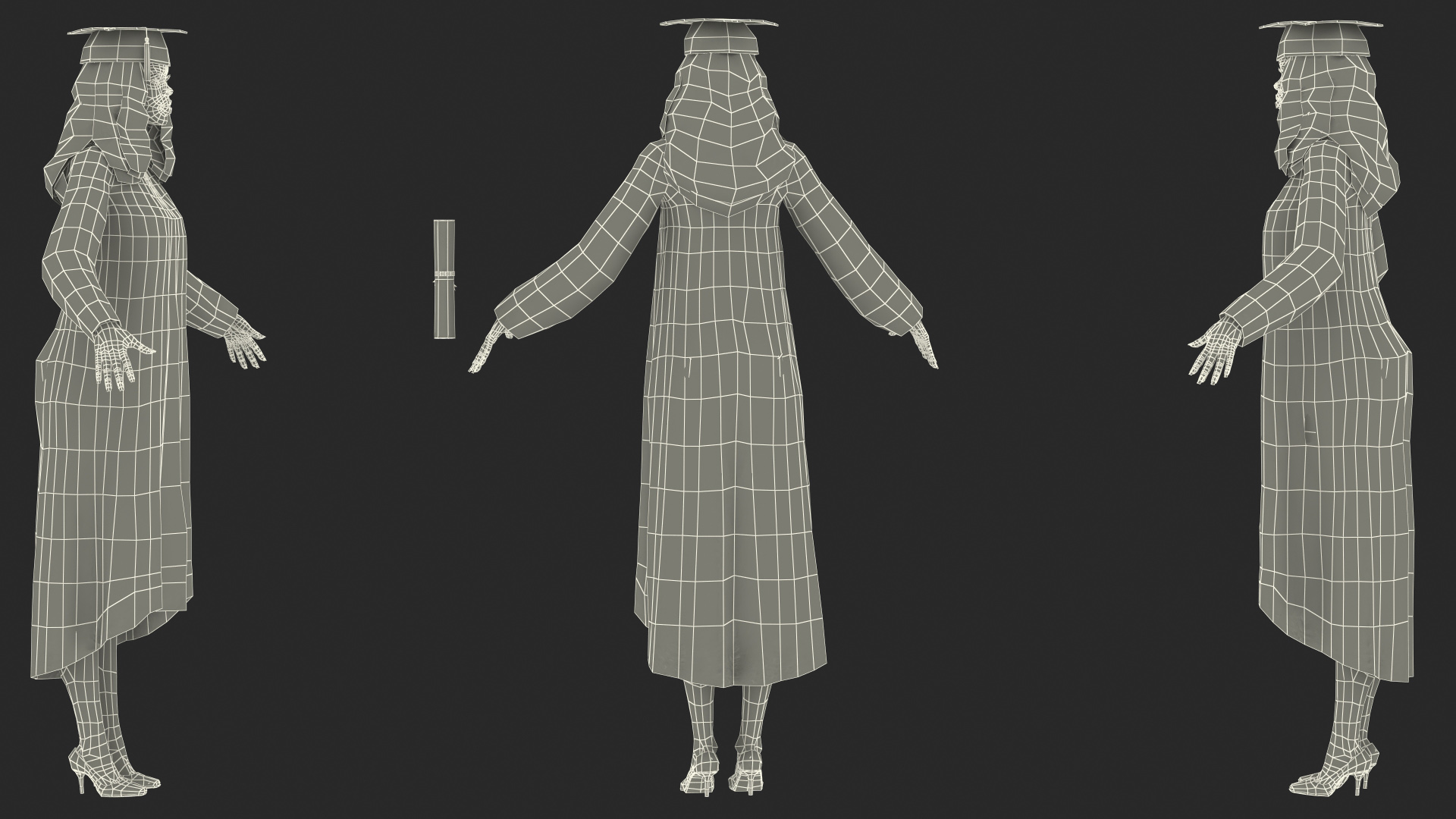 Light Skin Graduation Gown Woman Rigged 3D model