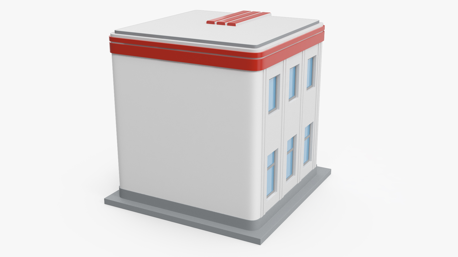 3D model Cartoon Bank Building Red
