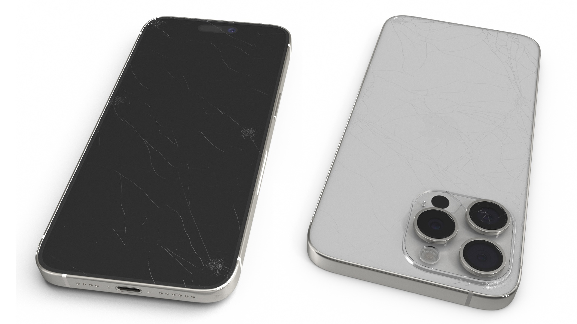 3D Apple Titanium IPhone 15 Pro Max White Cracked