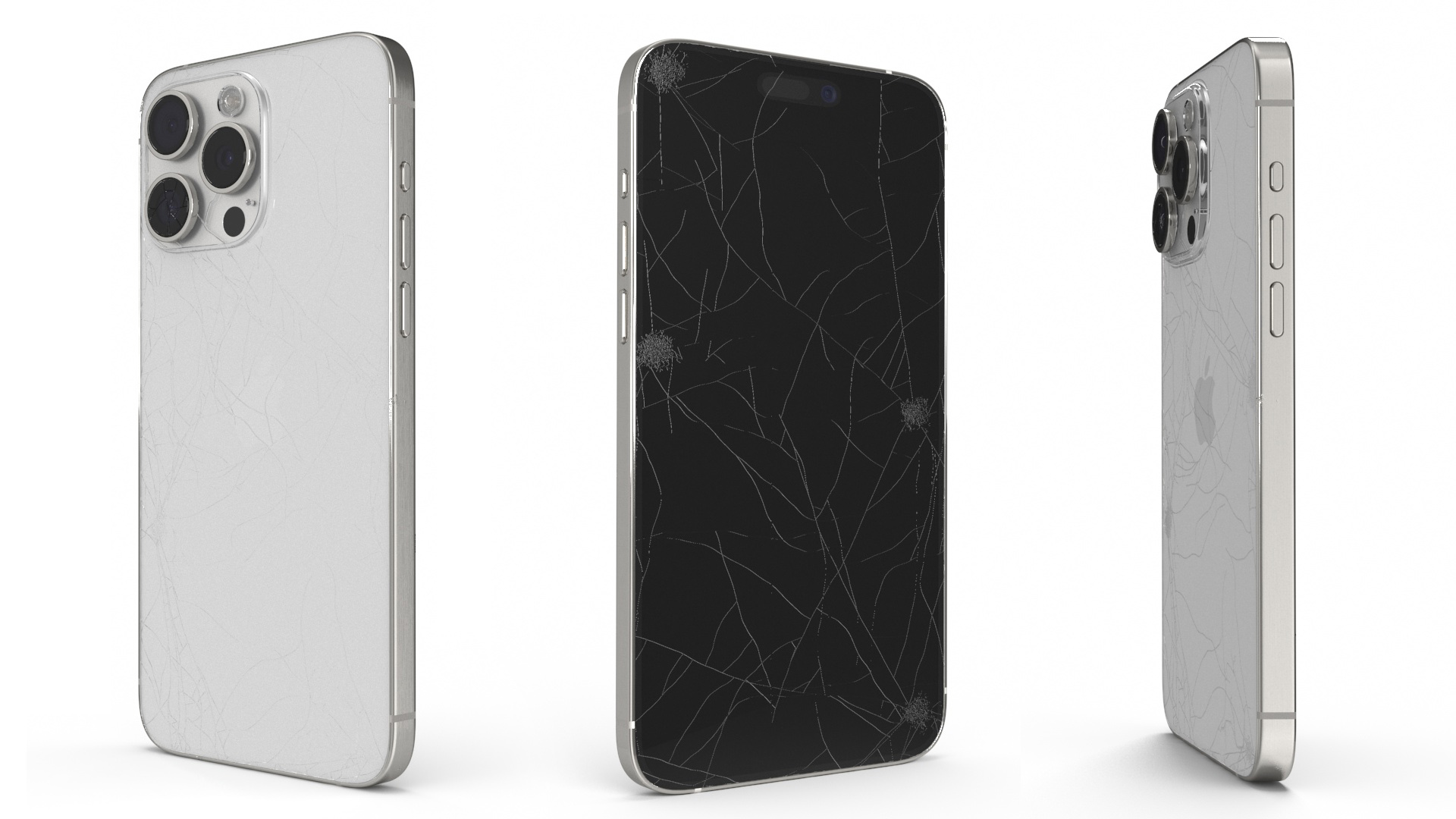 3D Apple Titanium IPhone 15 Pro Max White Cracked