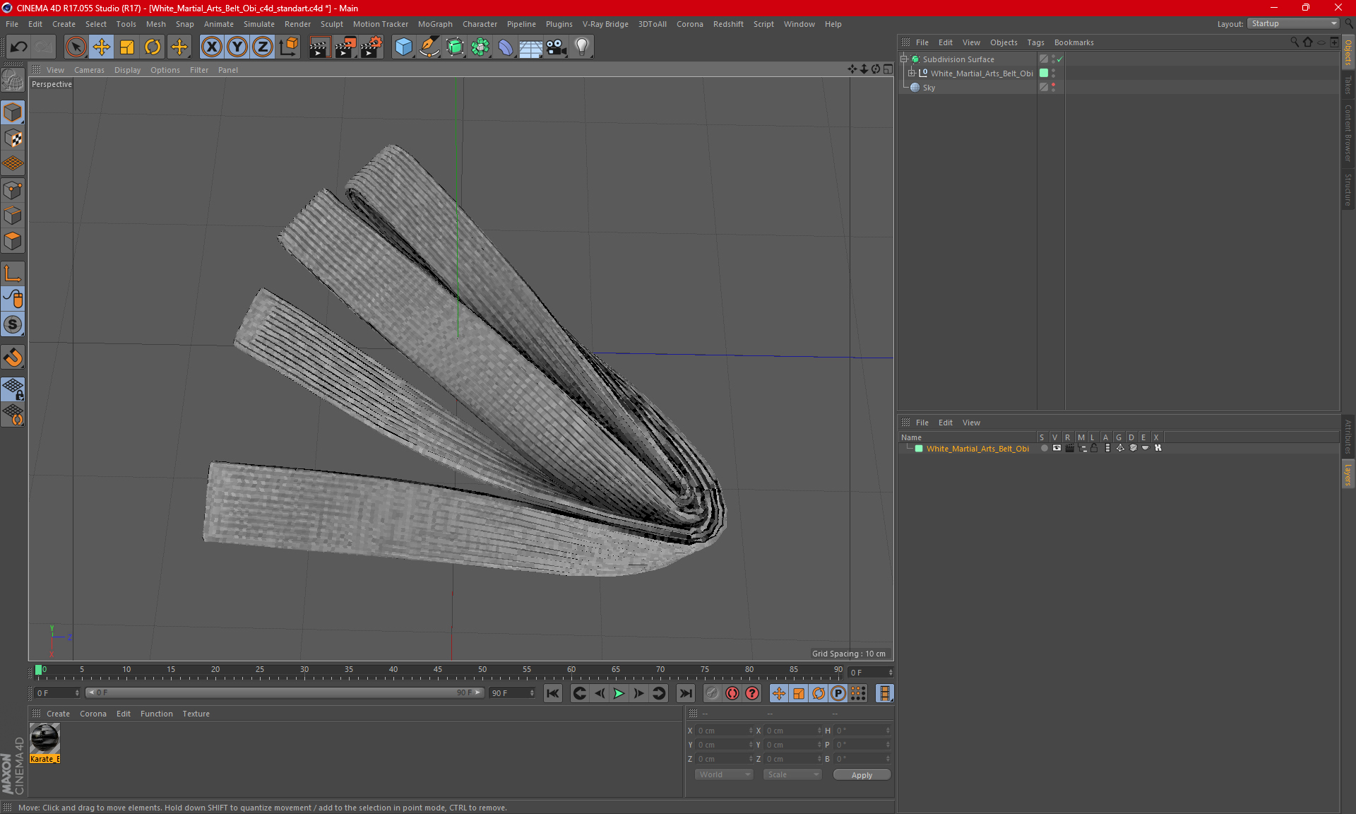 White Martial Arts Belt Obi 3D