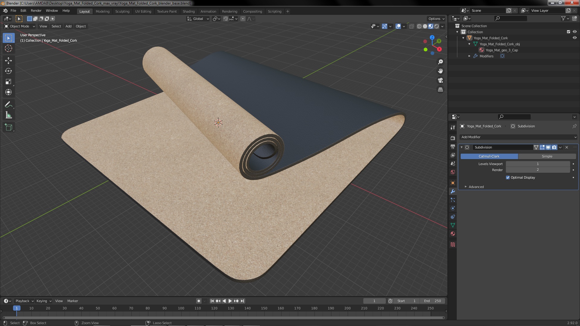 3D model Yoga Mat Folded Cork