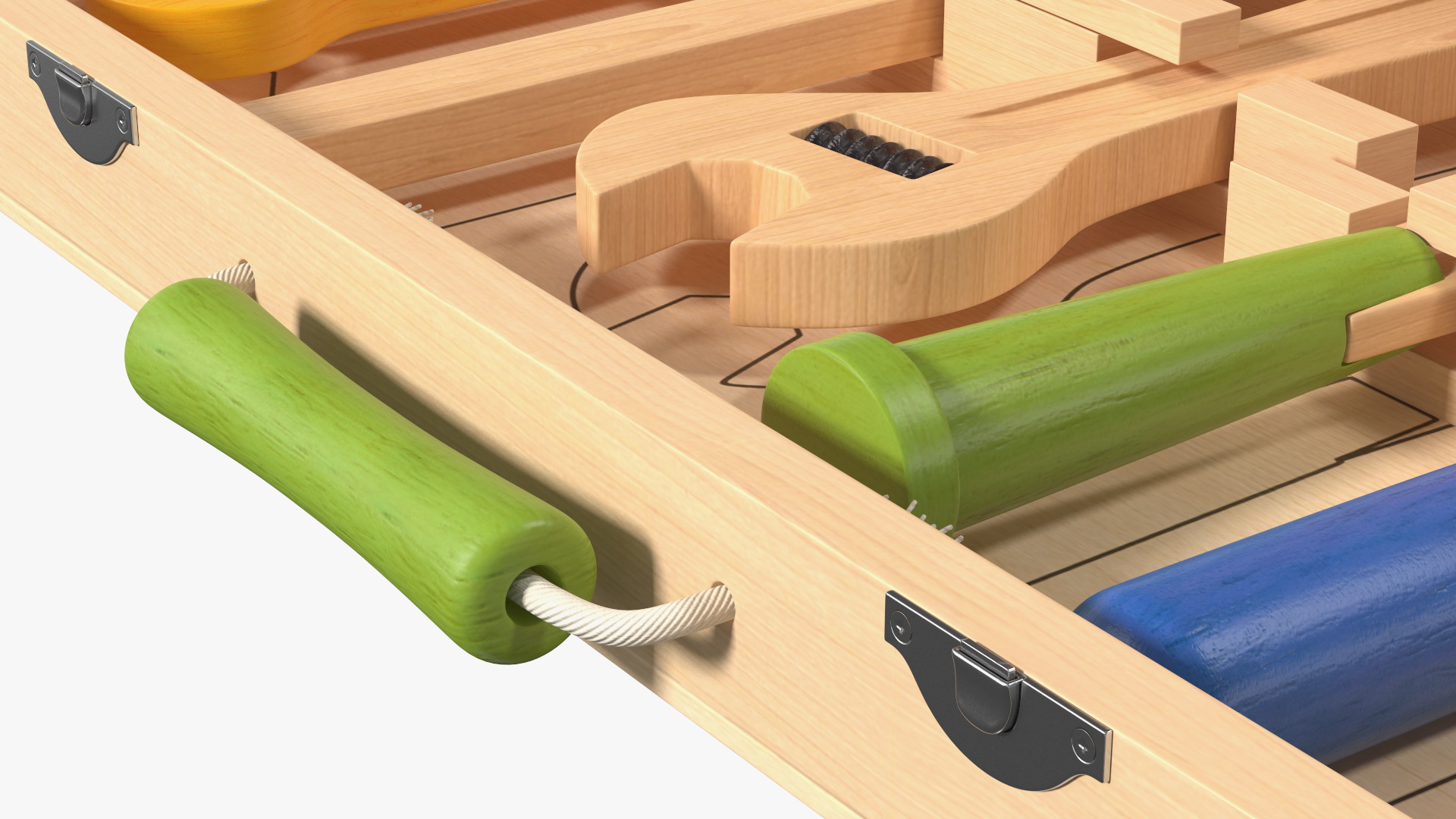 3D model Wood Tool Box with Colorful Wooden Tools