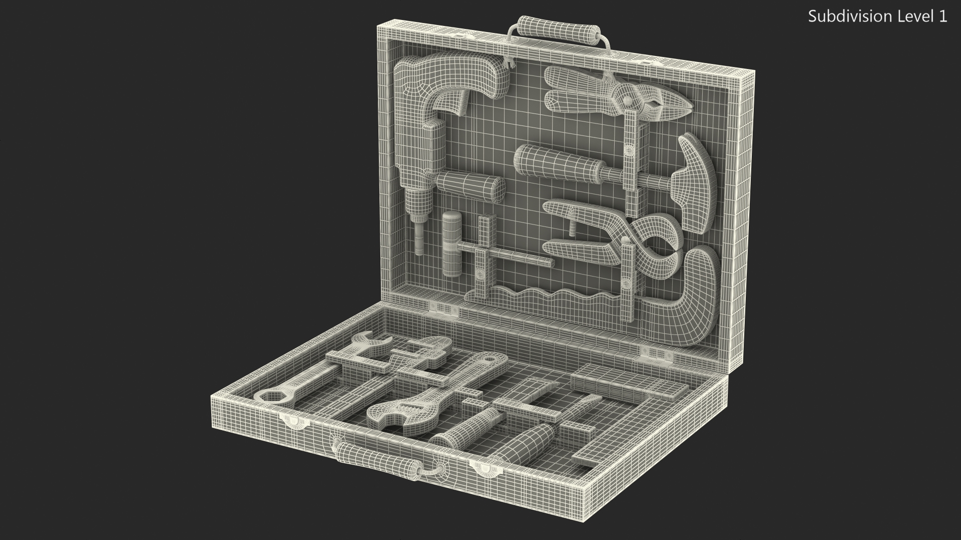 3D model Wood Tool Box with Colorful Wooden Tools