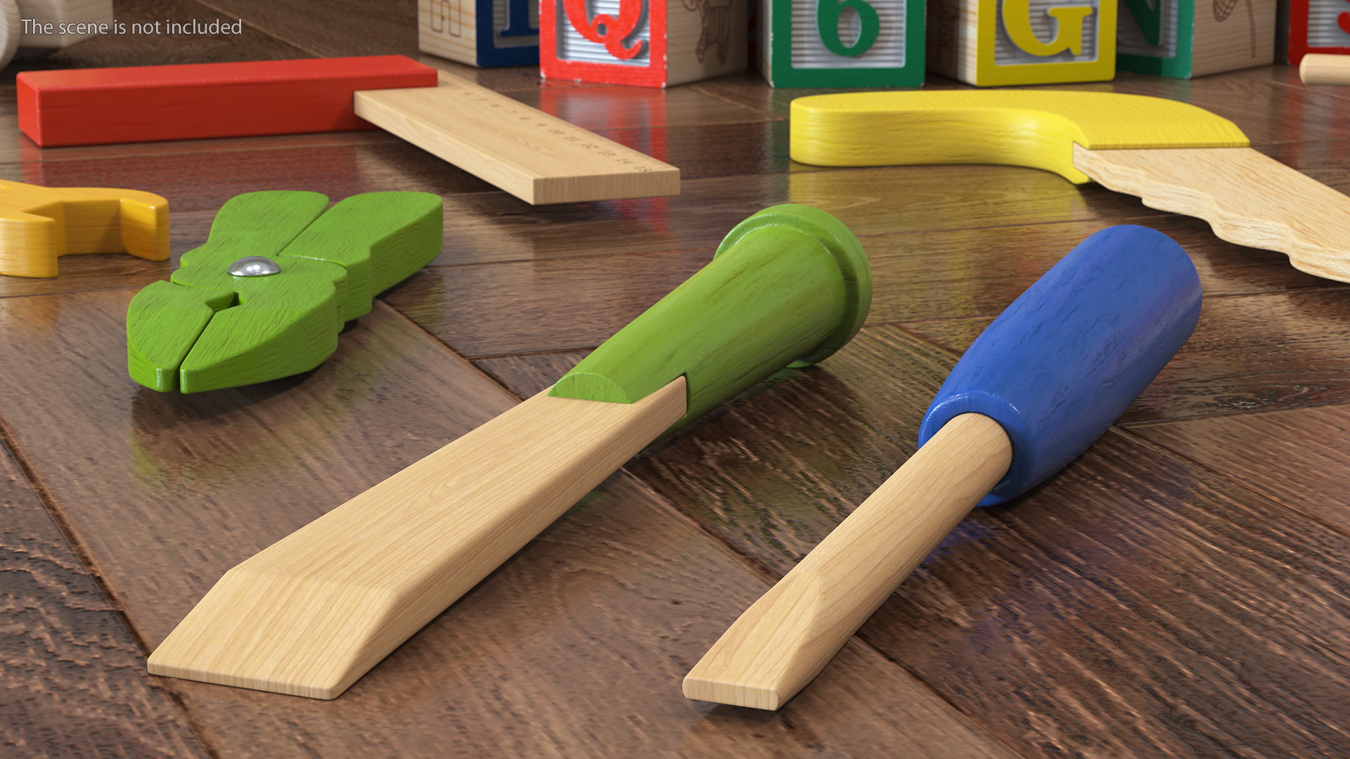 3D model Wood Tool Box with Colorful Wooden Tools