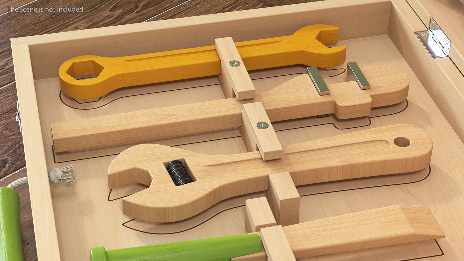 3D model Wood Tool Box with Colorful Wooden Tools