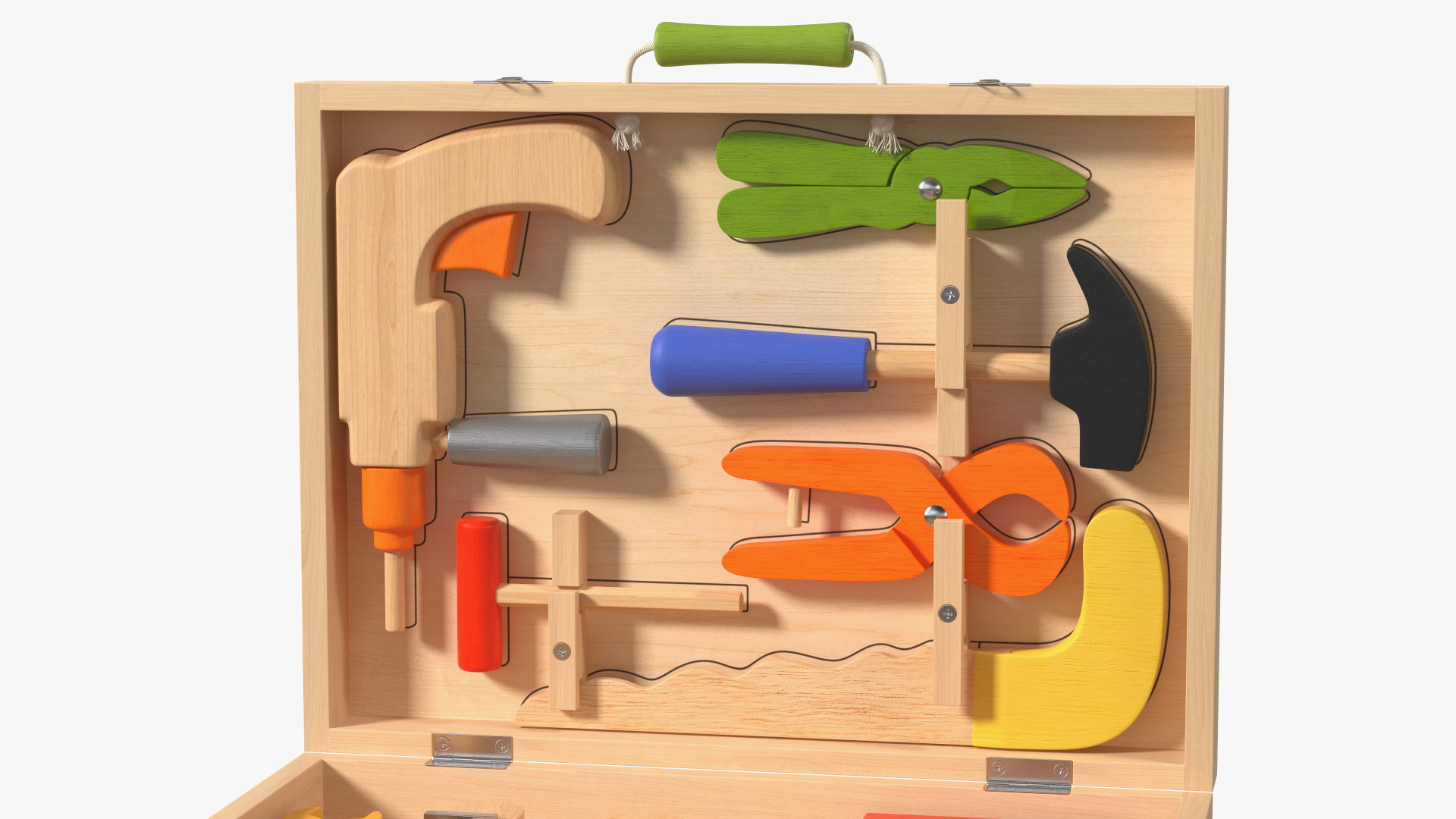 3D model Wood Tool Box with Colorful Wooden Tools