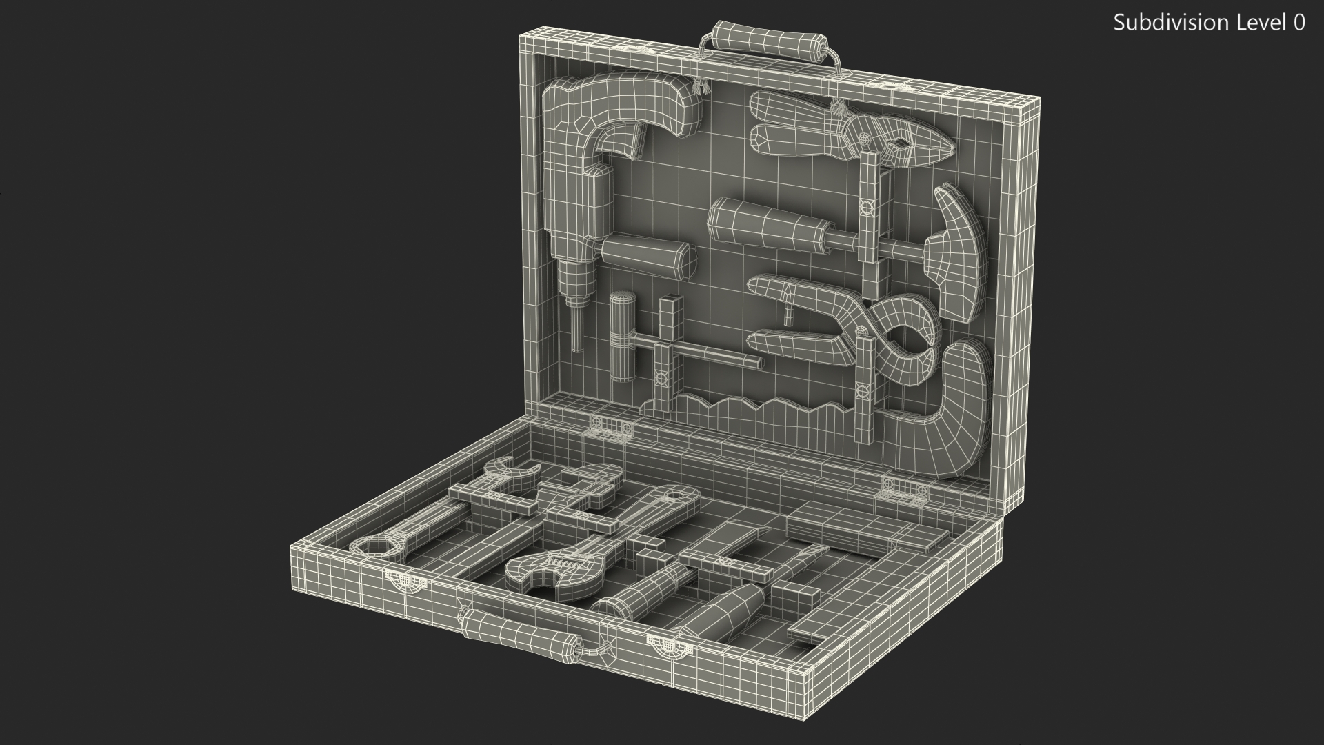 3D model Wood Tool Box with Colorful Wooden Tools