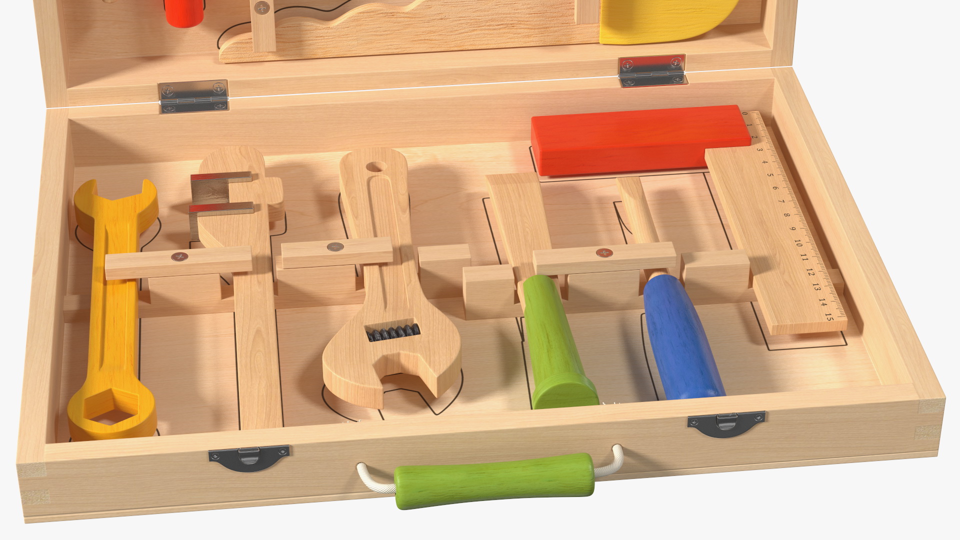 3D model Wood Tool Box with Colorful Wooden Tools