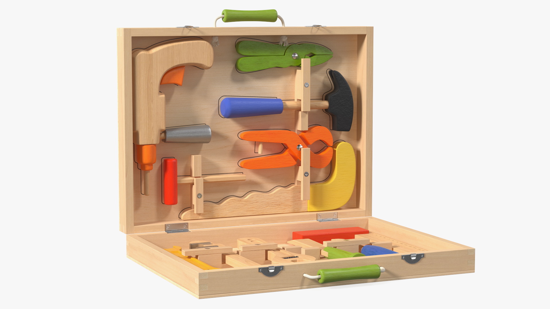 3D model Wood Tool Box with Colorful Wooden Tools