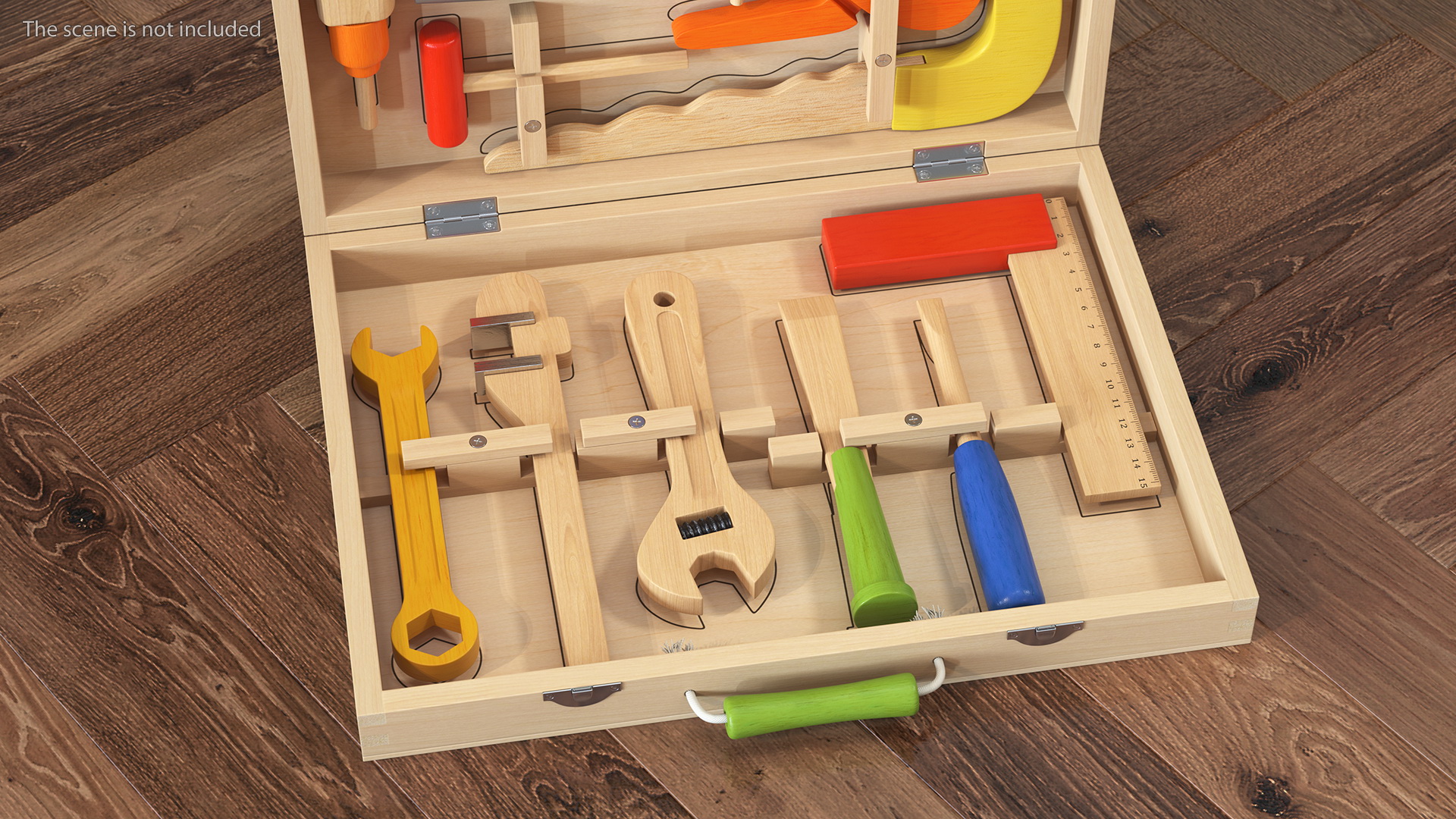 3D model Wood Tool Box with Colorful Wooden Tools
