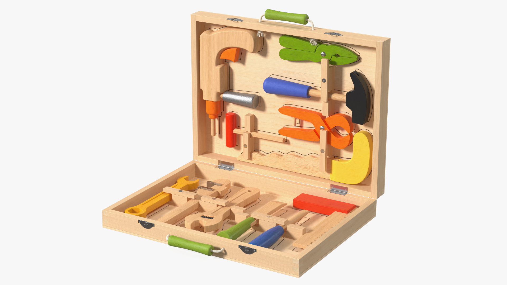 3D model Wood Tool Box with Colorful Wooden Tools