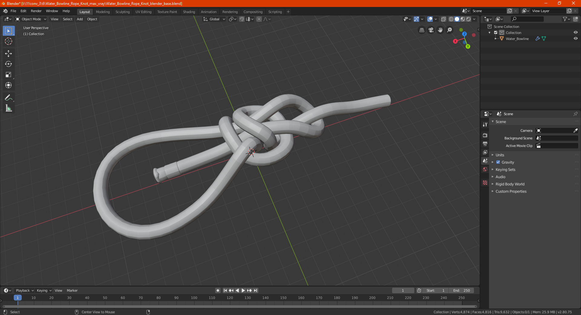 3D Water Bowline Rope Knot model
