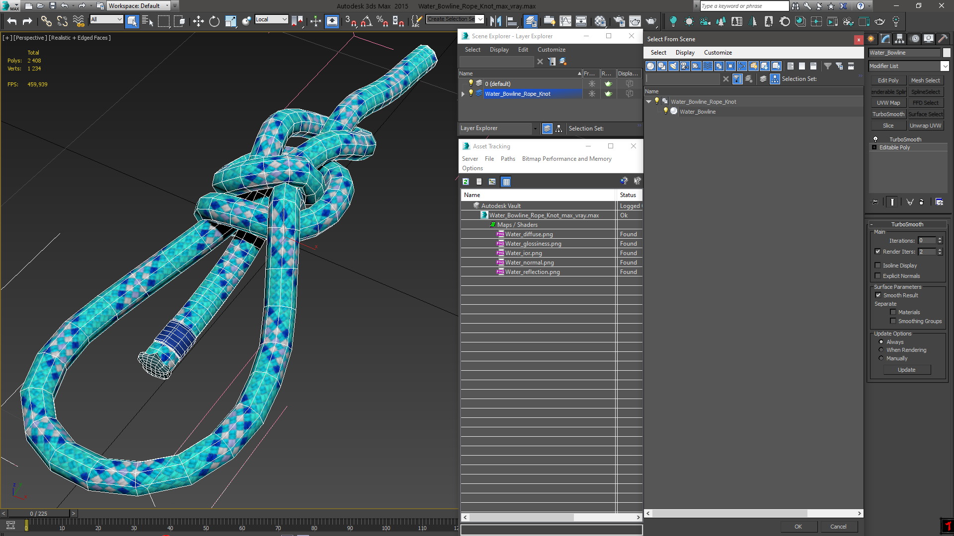 3D Water Bowline Rope Knot model
