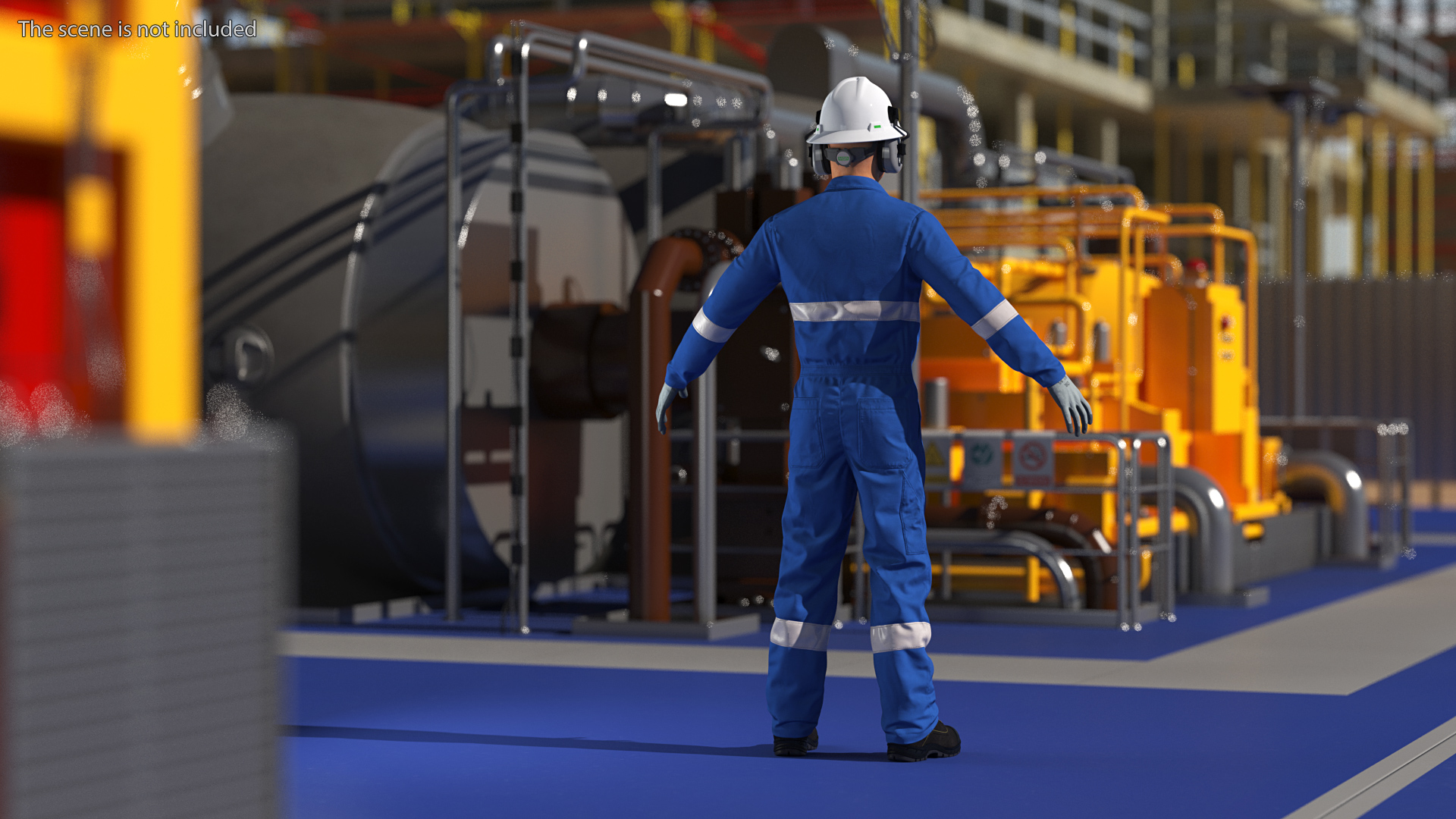 3D Oil Gas Worker Fully Equipped Rigged