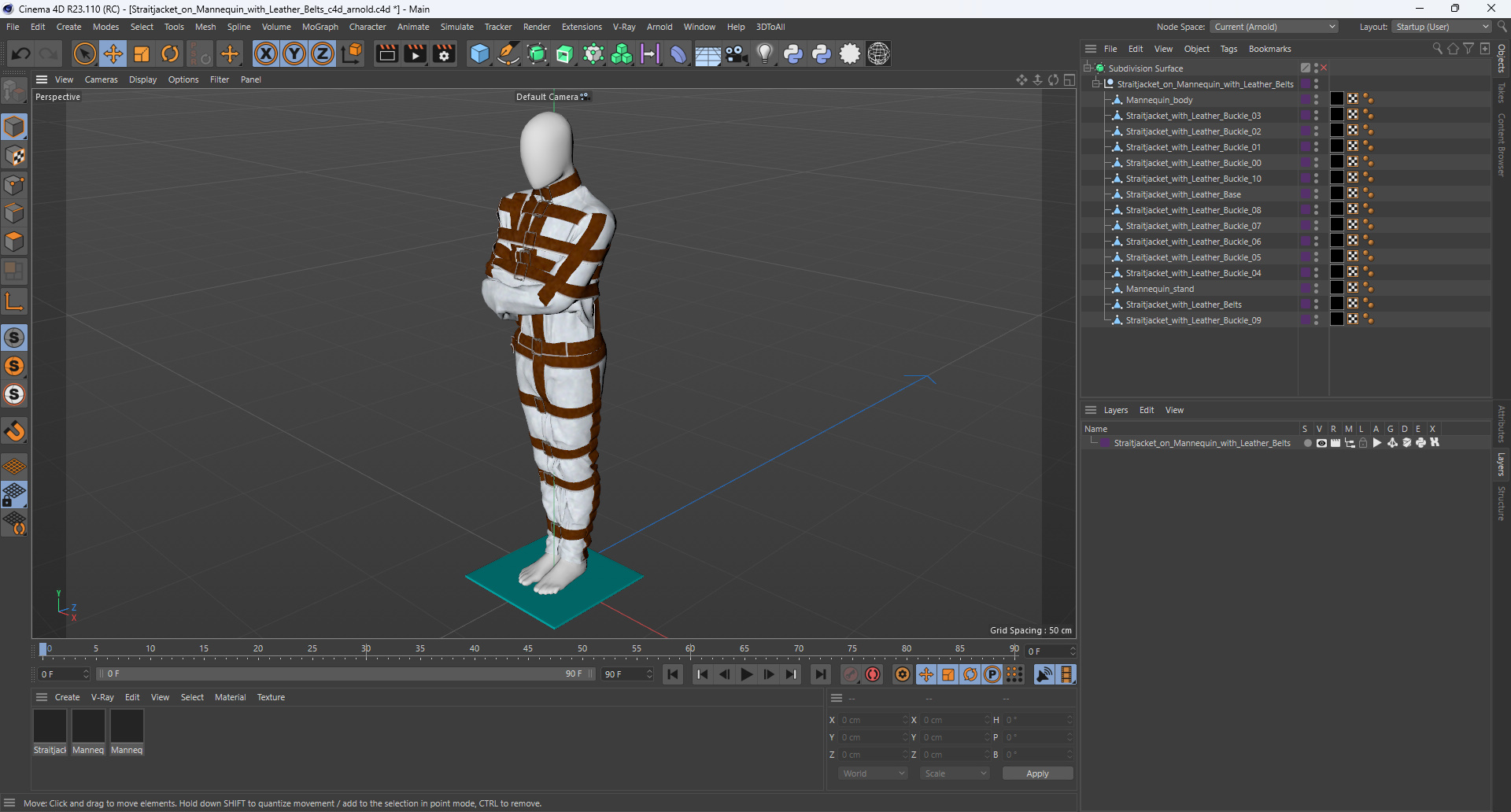 Straitjacket on Mannequin with Leather Belts 3D model