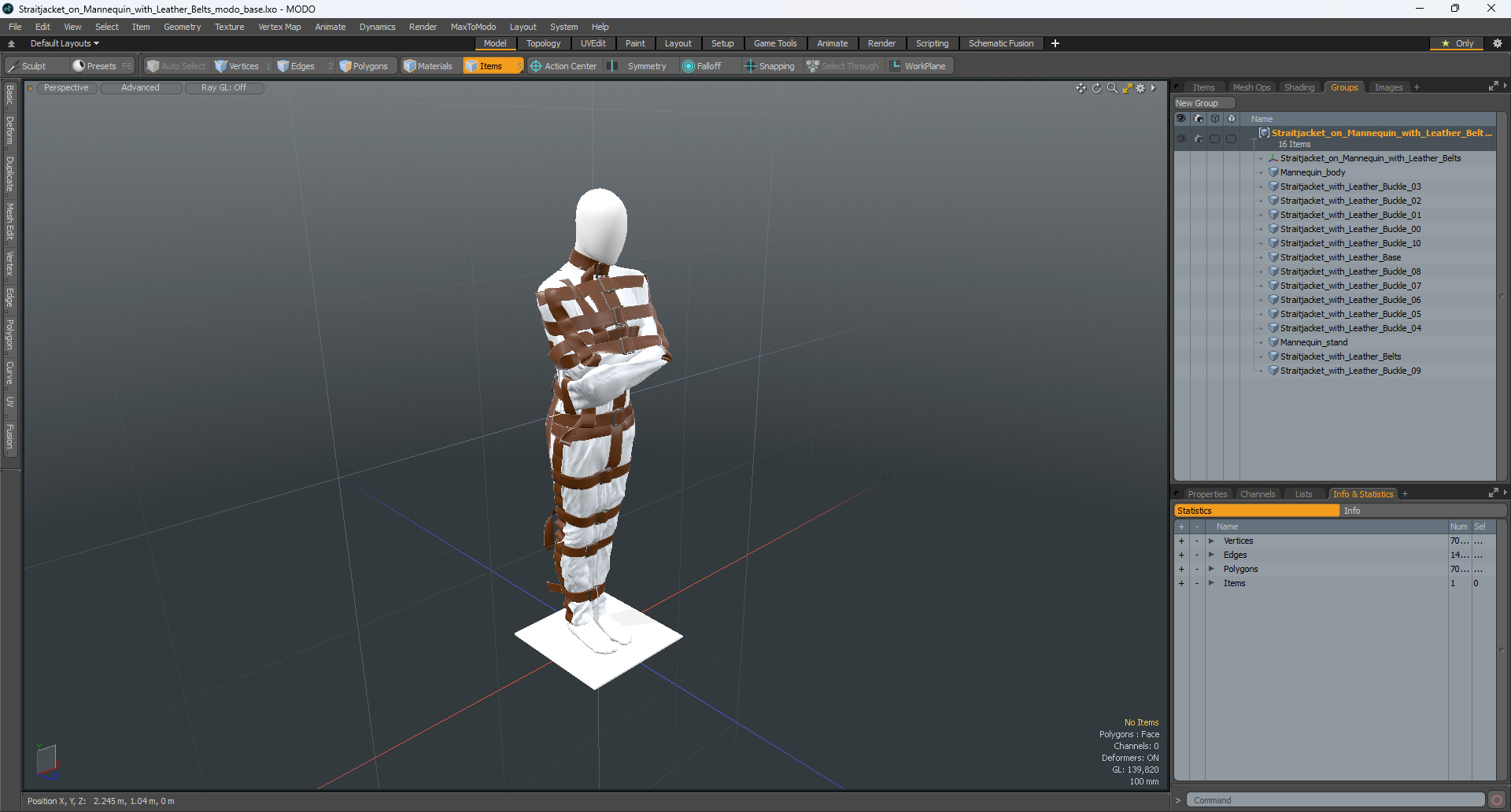 Straitjacket on Mannequin with Leather Belts 3D model
