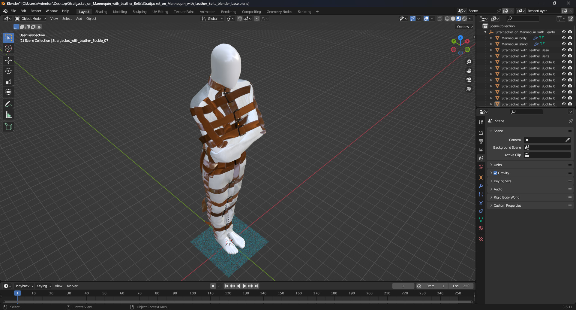 Straitjacket on Mannequin with Leather Belts 3D model