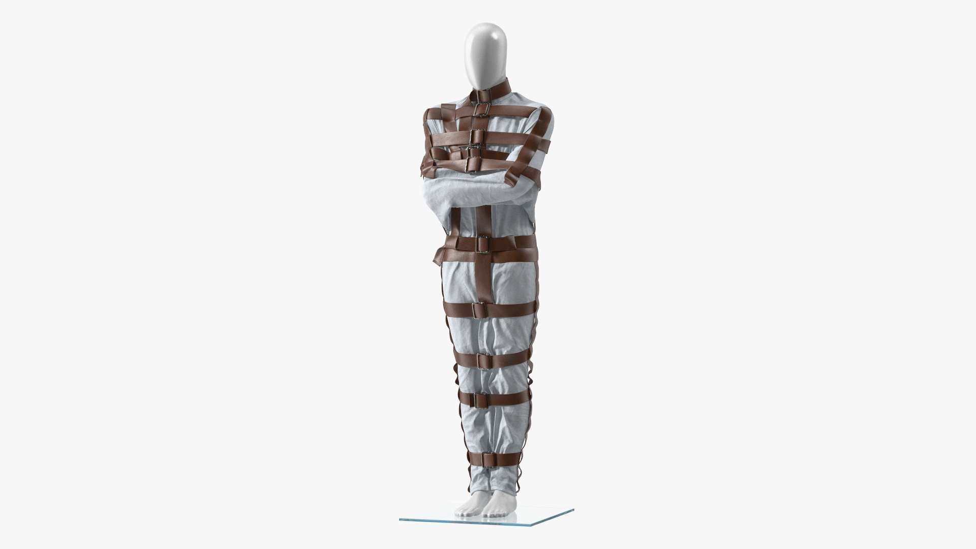 Straitjacket on Mannequin with Leather Belts 3D model