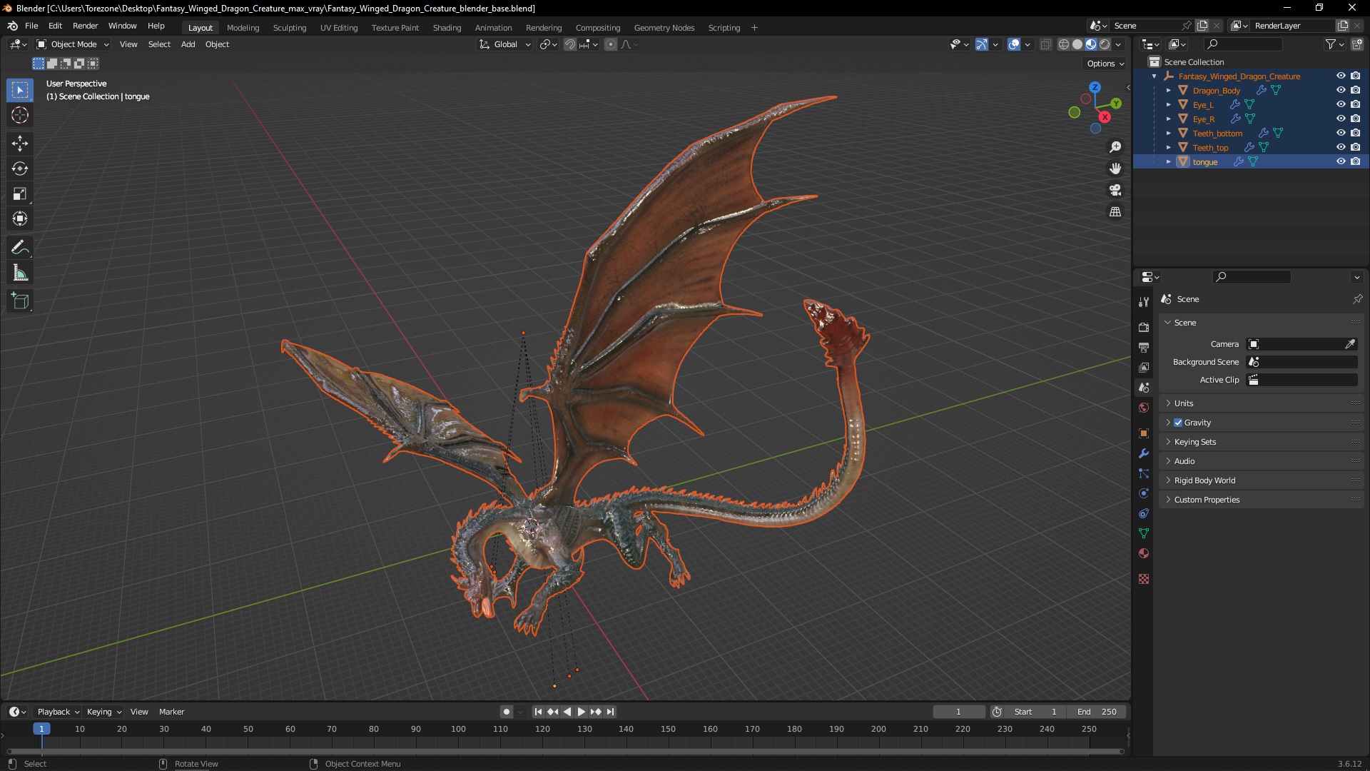 3D model Fantasy Winged Dragon Creature