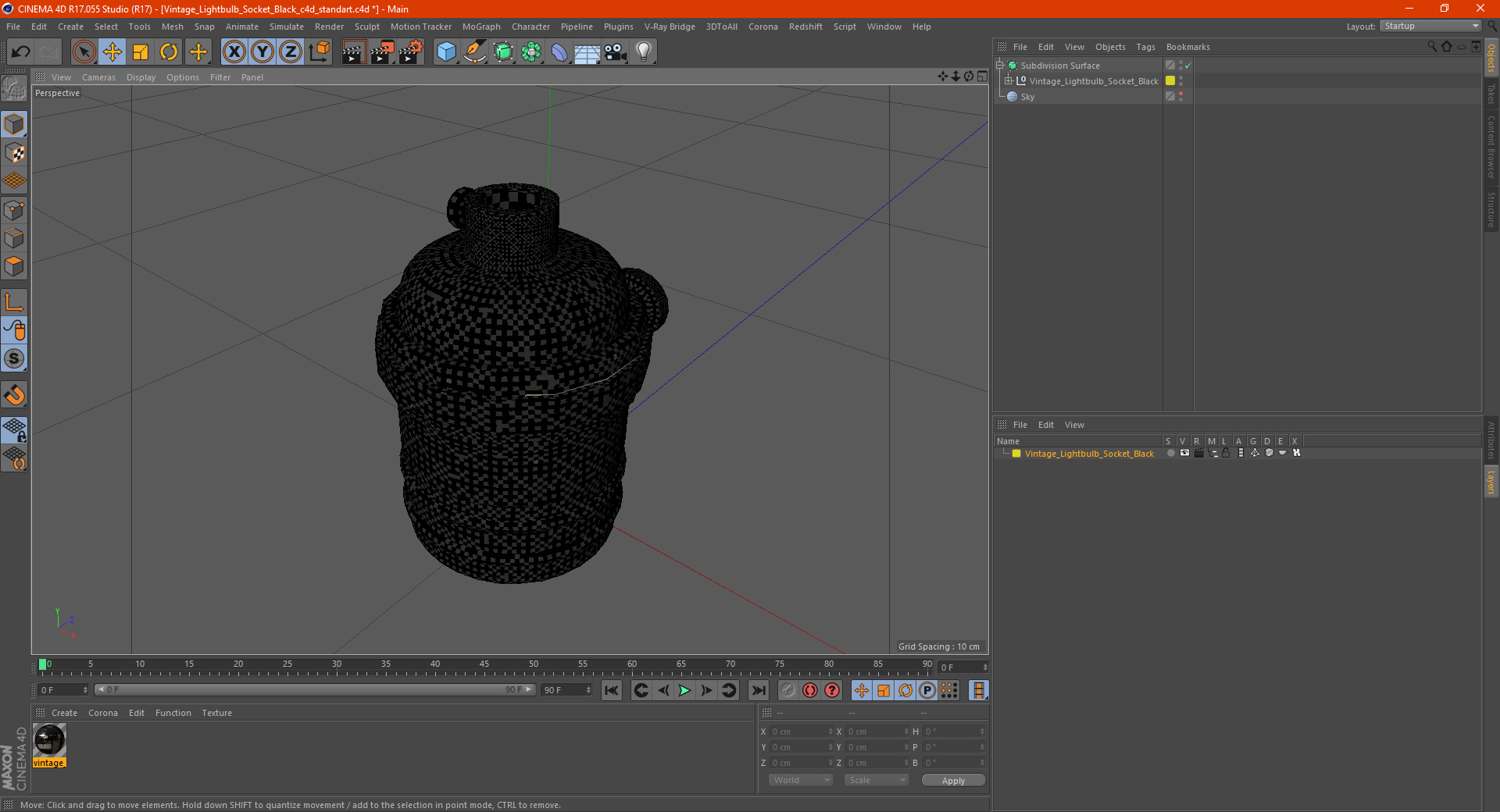 3D model Vintage Lightbulb Socket Black