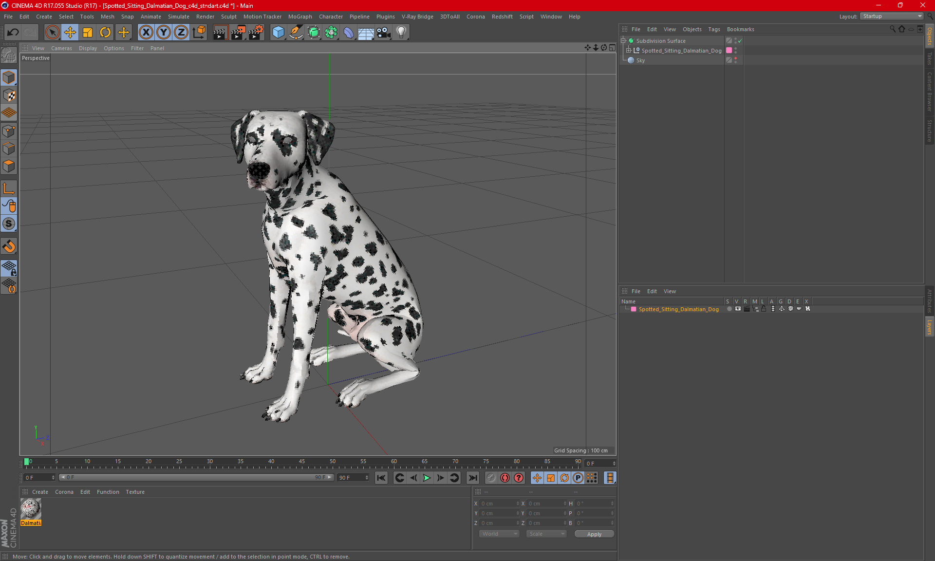 Spotted Sitting Dalmatian Dog 3D model