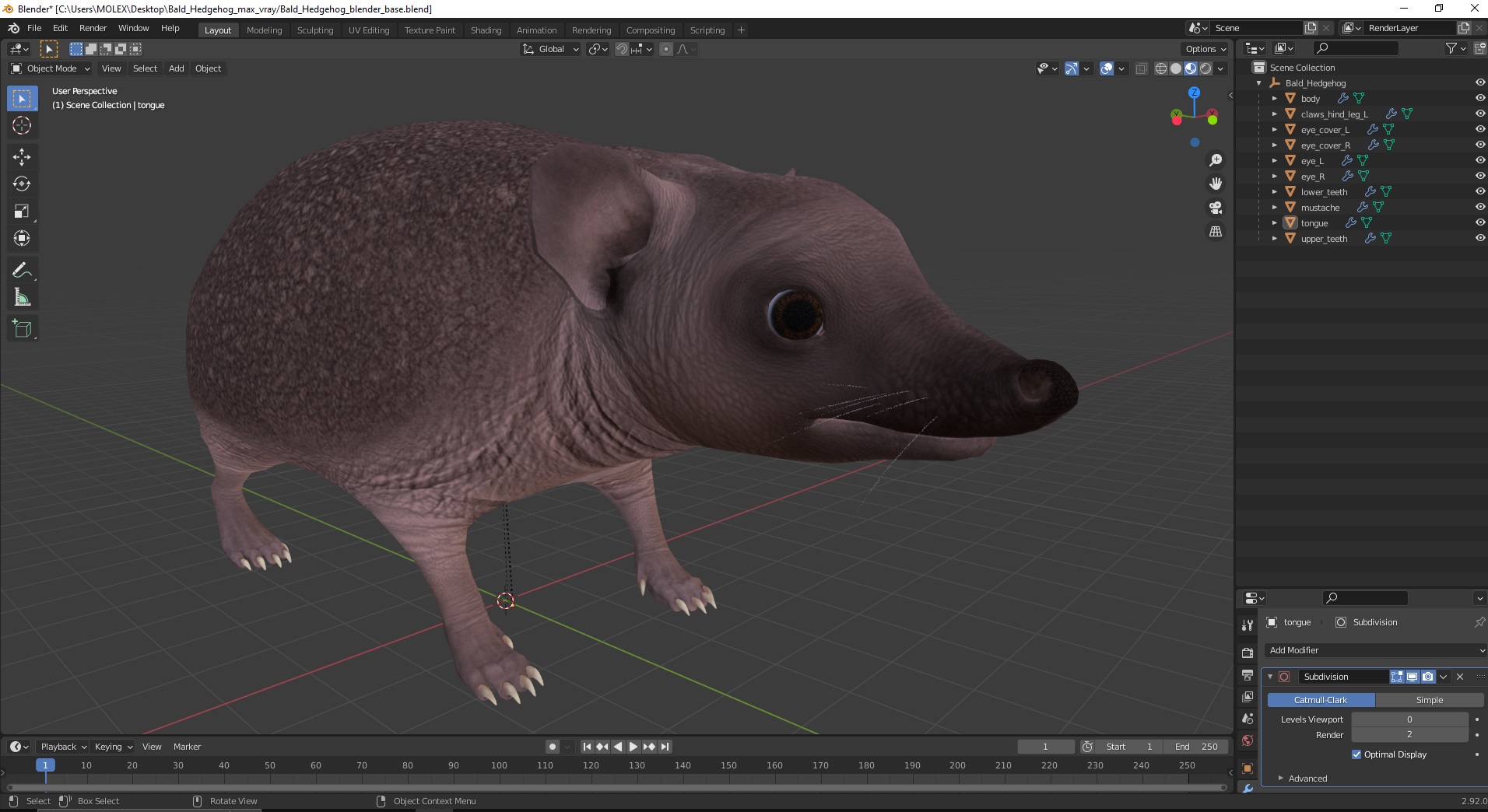 3D Bald Hedgehog model