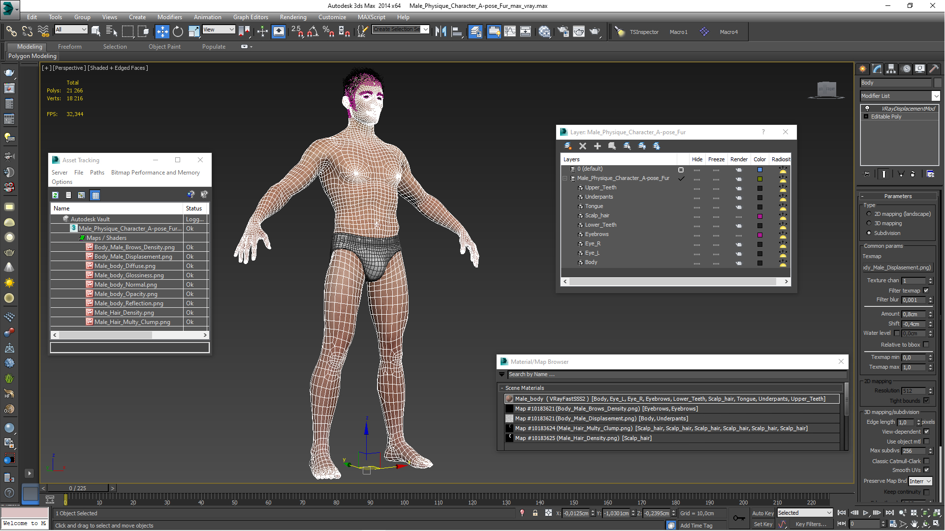 Male Physique Character A-pose Fur 3D model