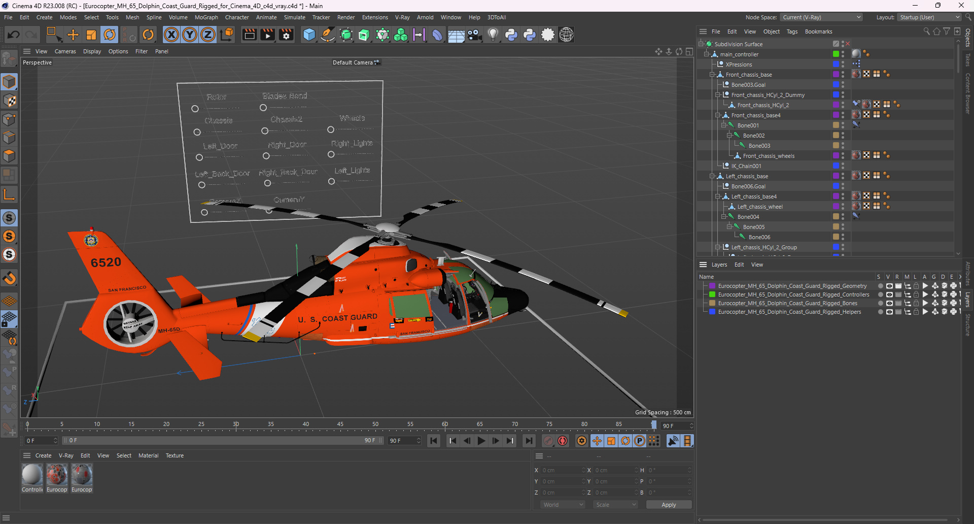 Eurocopter MH 65 Dolphin Coast Guard Rigged for Cinema 4D 3D