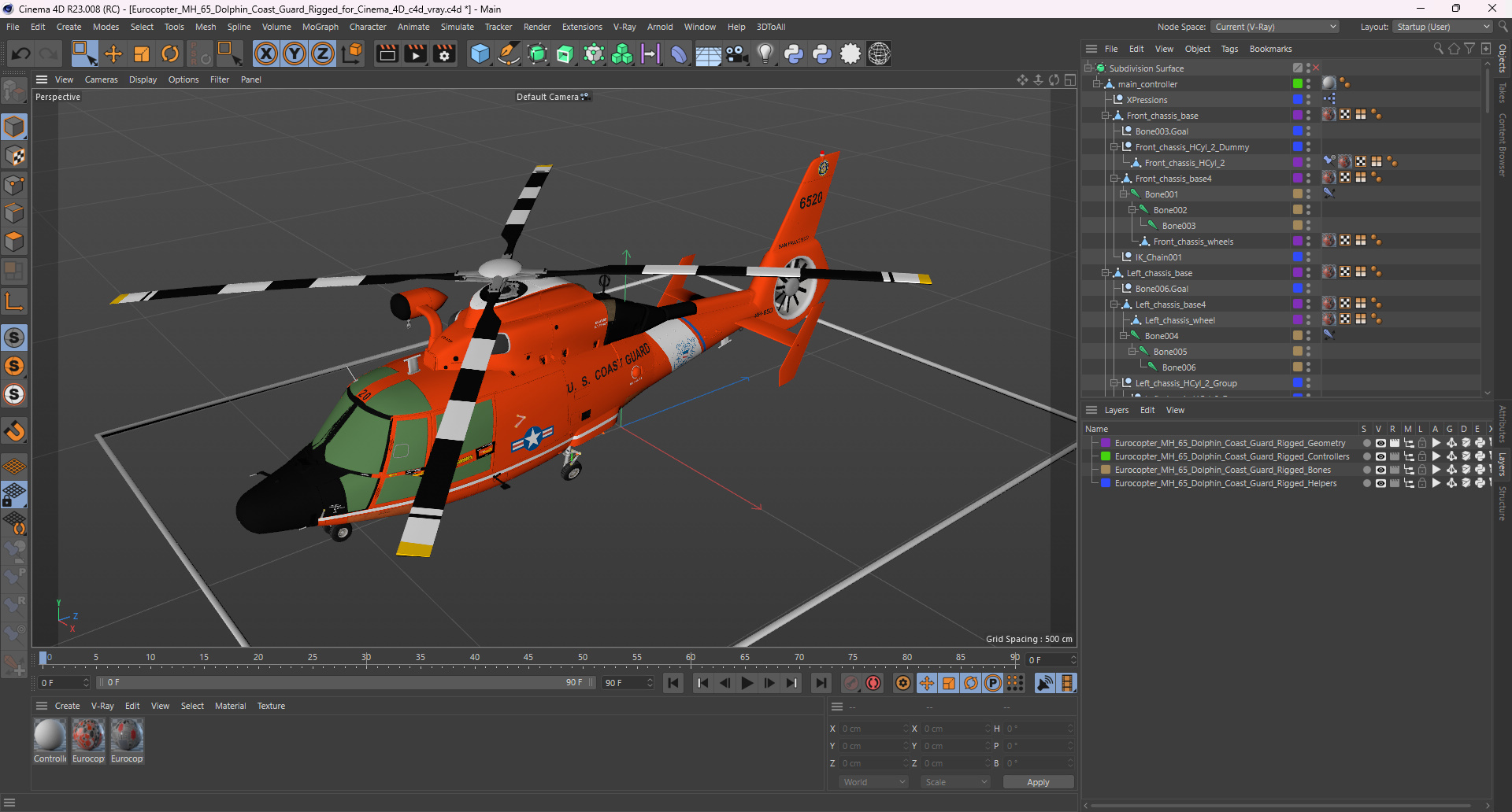 Eurocopter MH 65 Dolphin Coast Guard Rigged for Cinema 4D 3D