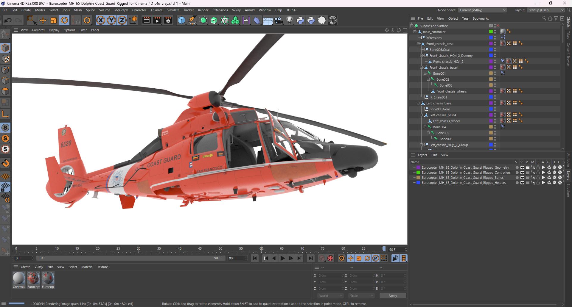 Eurocopter MH 65 Dolphin Coast Guard Rigged for Cinema 4D 3D