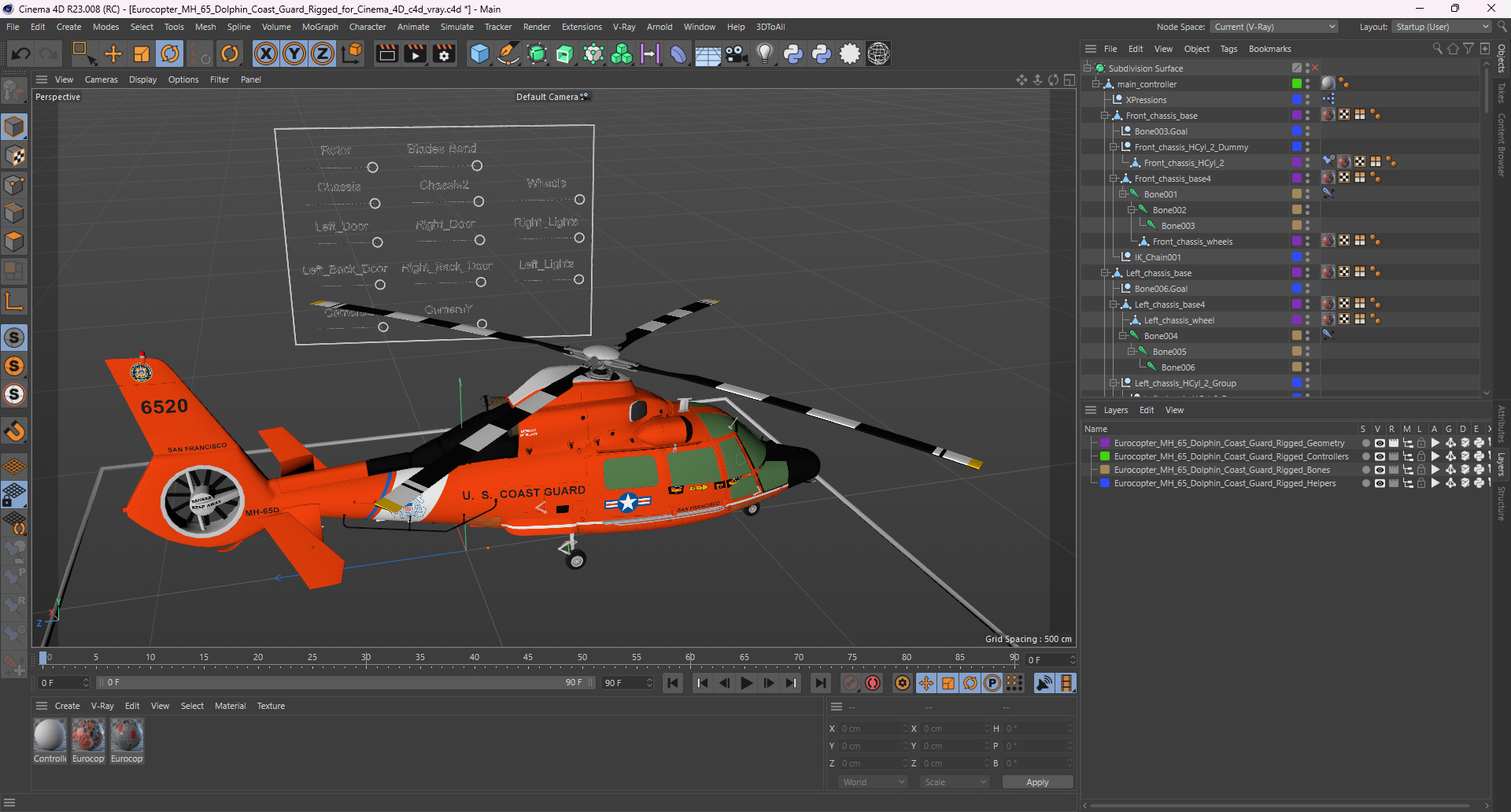 Eurocopter MH 65 Dolphin Coast Guard Rigged for Cinema 4D 3D