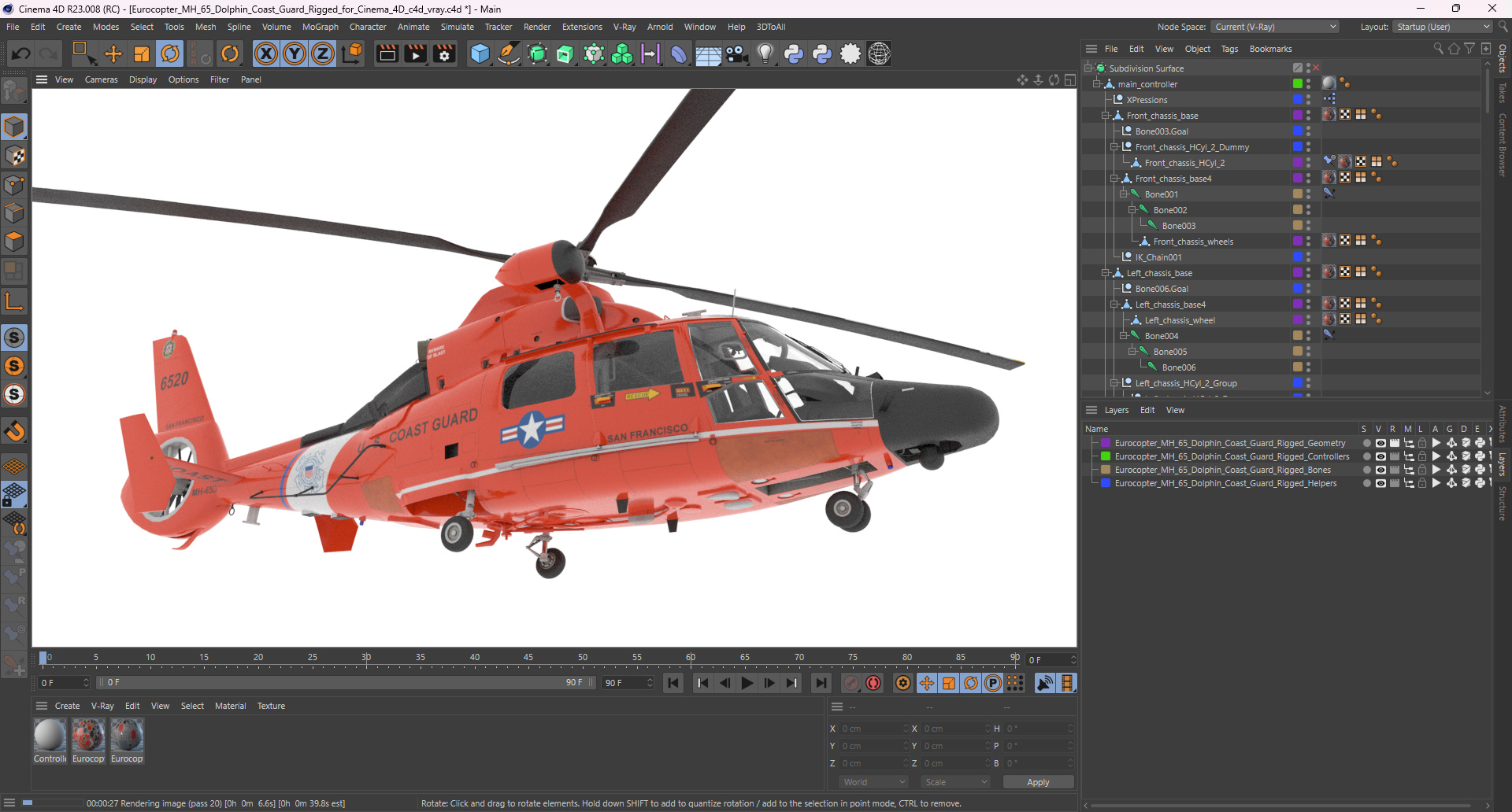 Eurocopter MH 65 Dolphin Coast Guard Rigged for Cinema 4D 3D