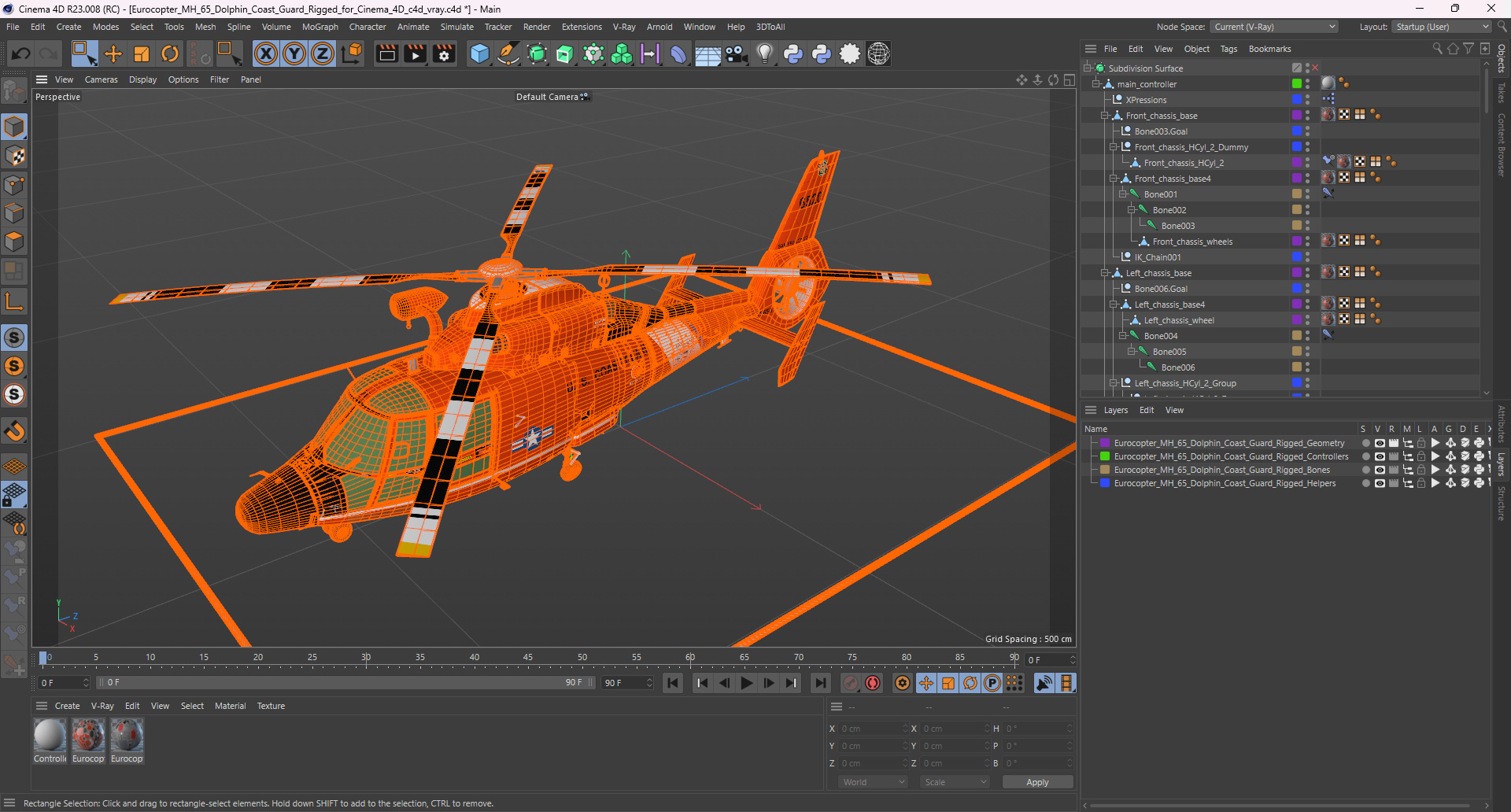 Eurocopter MH 65 Dolphin Coast Guard Rigged for Cinema 4D 3D